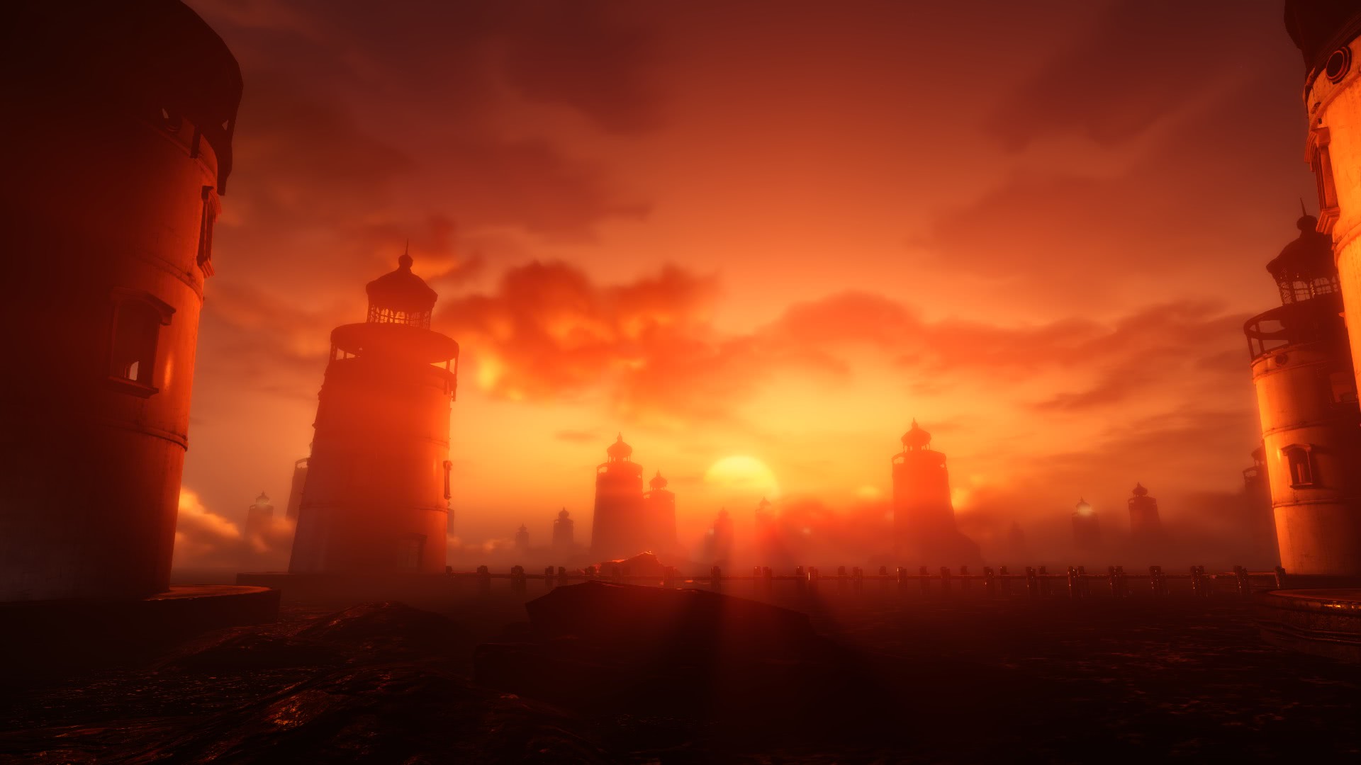 General 1920x1080 video games BioShock Infinite lighthouse sunset