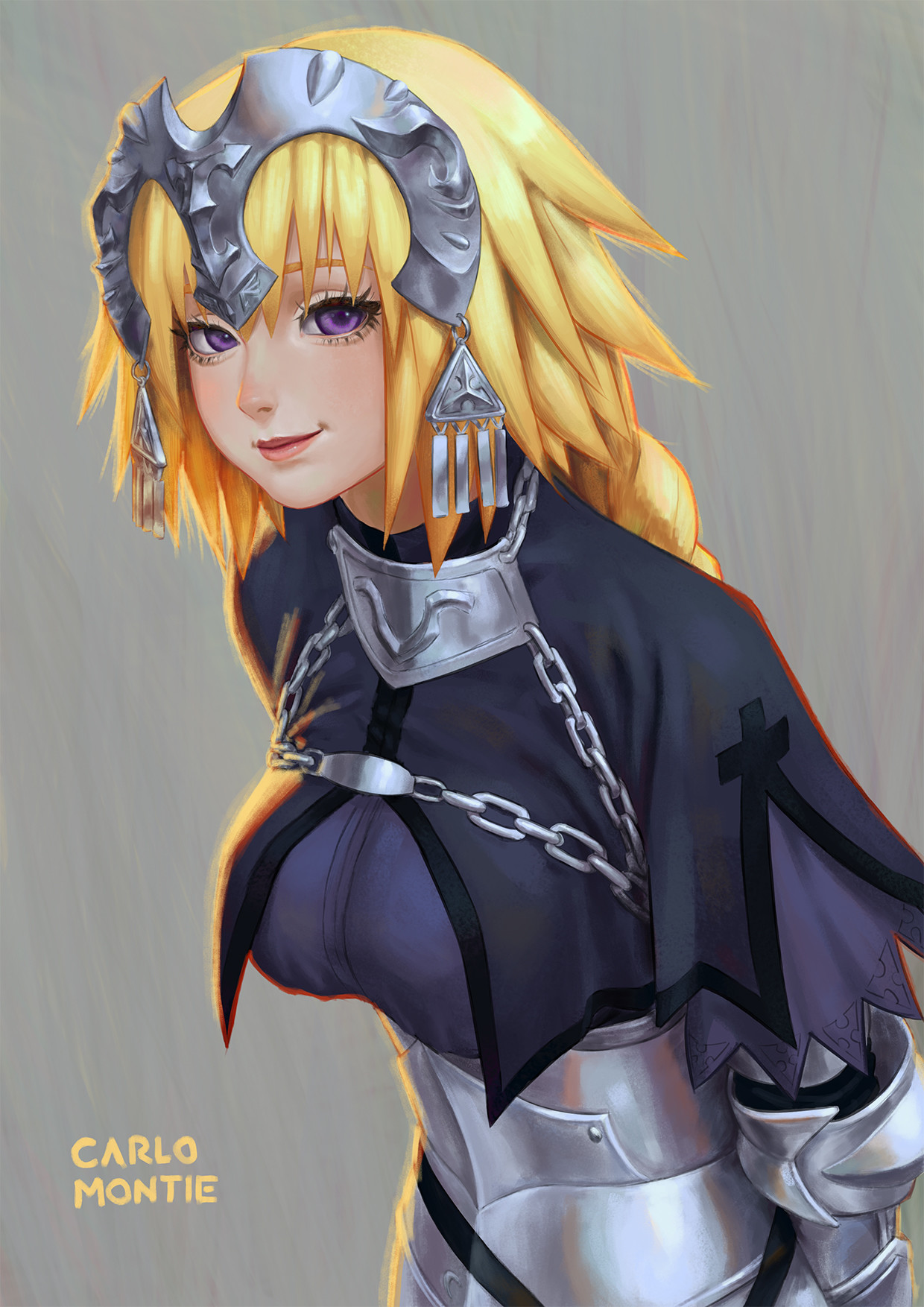 Anime 1240x1754 Fate series Fate/Apocrypha  long hair anime girls smiling purple eyes Jeanne d'Arc (Fate) Ruler (Fate/Apocrypha) 2D Fate/Grand Order fan art blonde