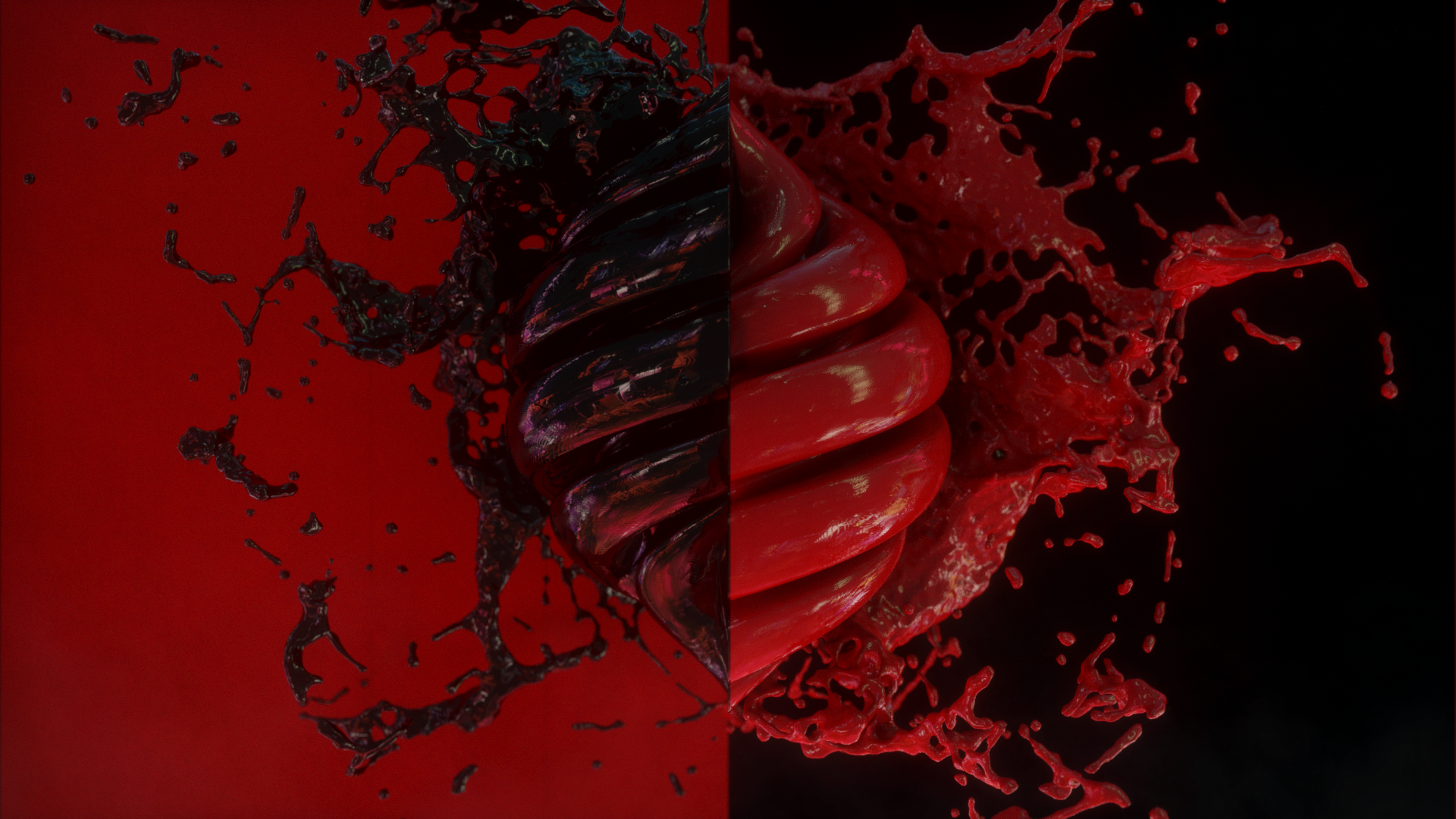 General 1920x1080 3D Abstract abstract splashes red black twist hive splits digital art CGI