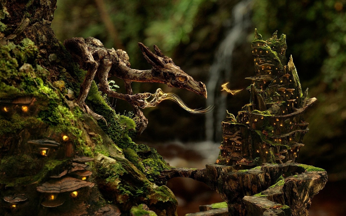 General 1440x900 fantasy art dragon nature forest Celtic tree bark fairies
