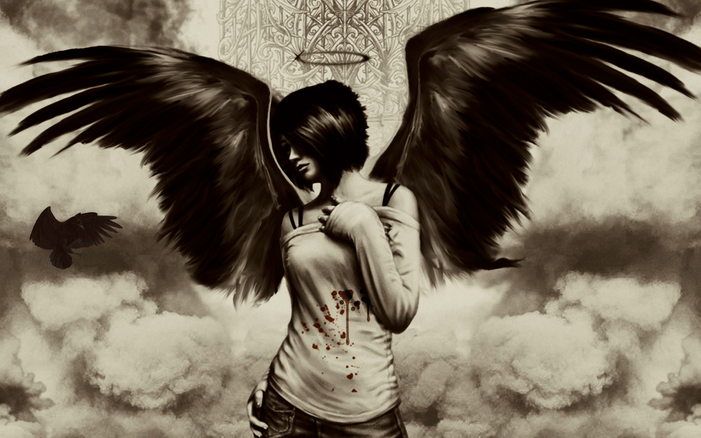 General 1440x900 angel dark wings black white