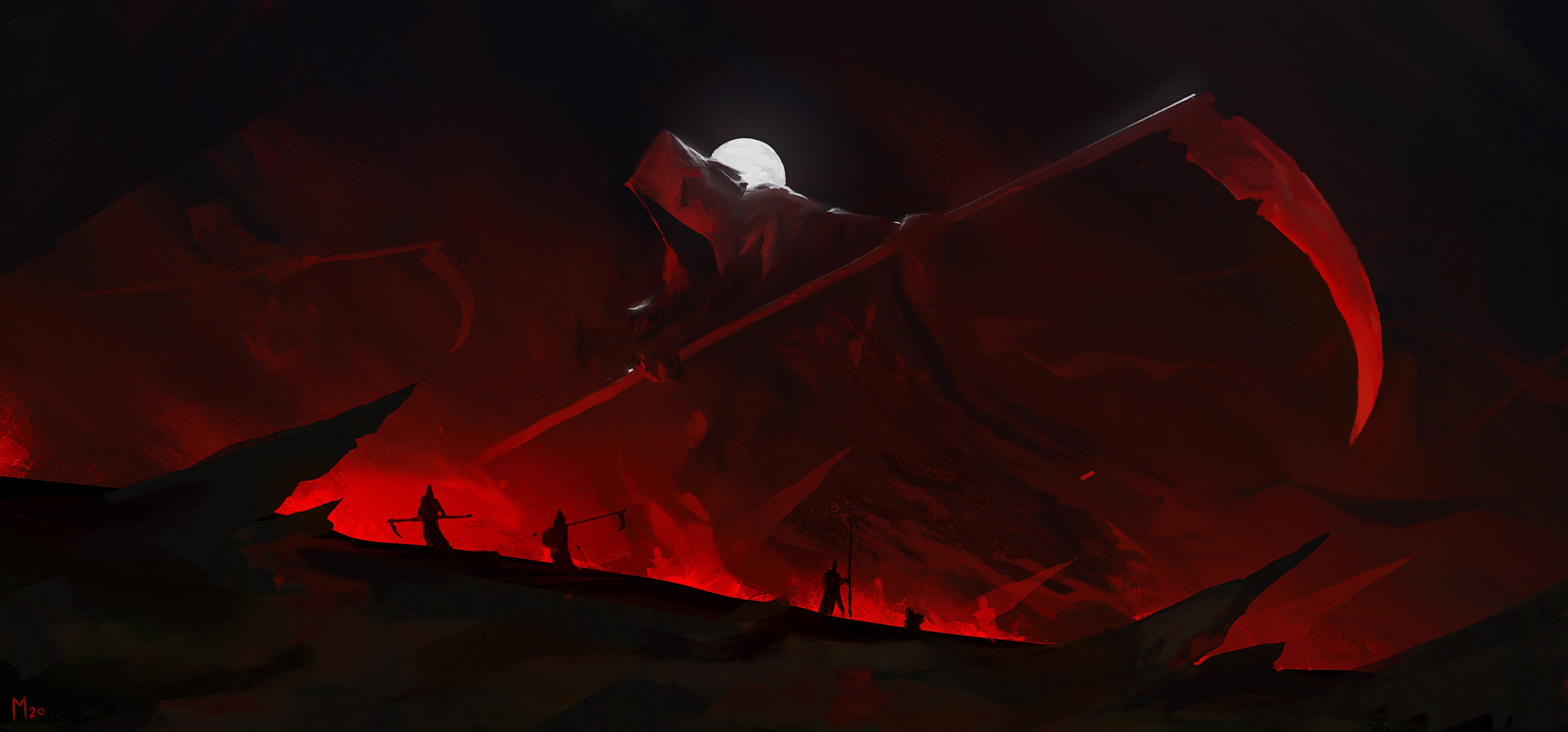General 3840x1792 scythe reaper digital art artwork dark red Grim Reaper