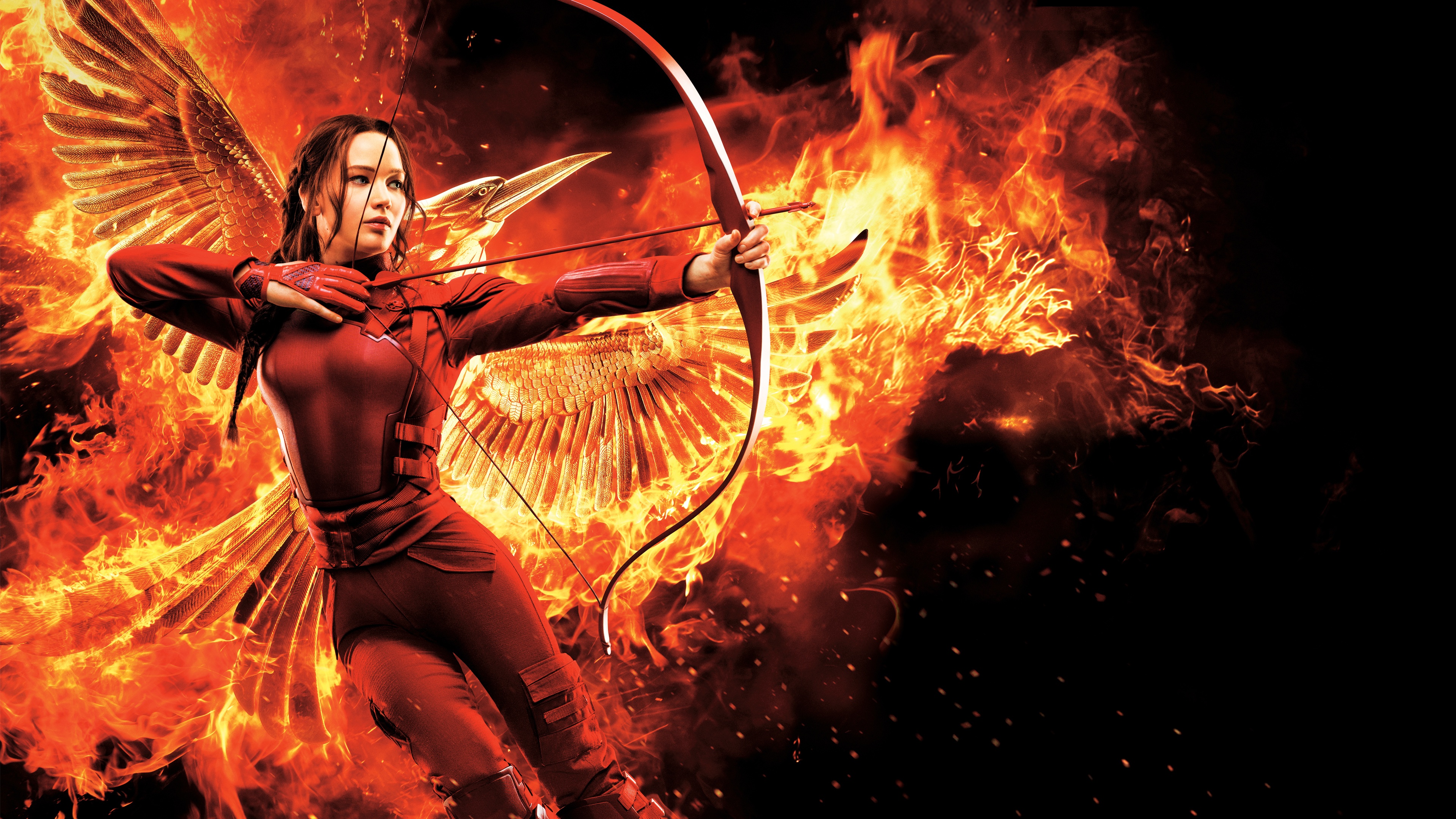 People 3840x2160 The Hunger Games: Mockingjay - Part 2 bow arrows fire birds Jennifer Lawrence Katniss Everdeen shooter women