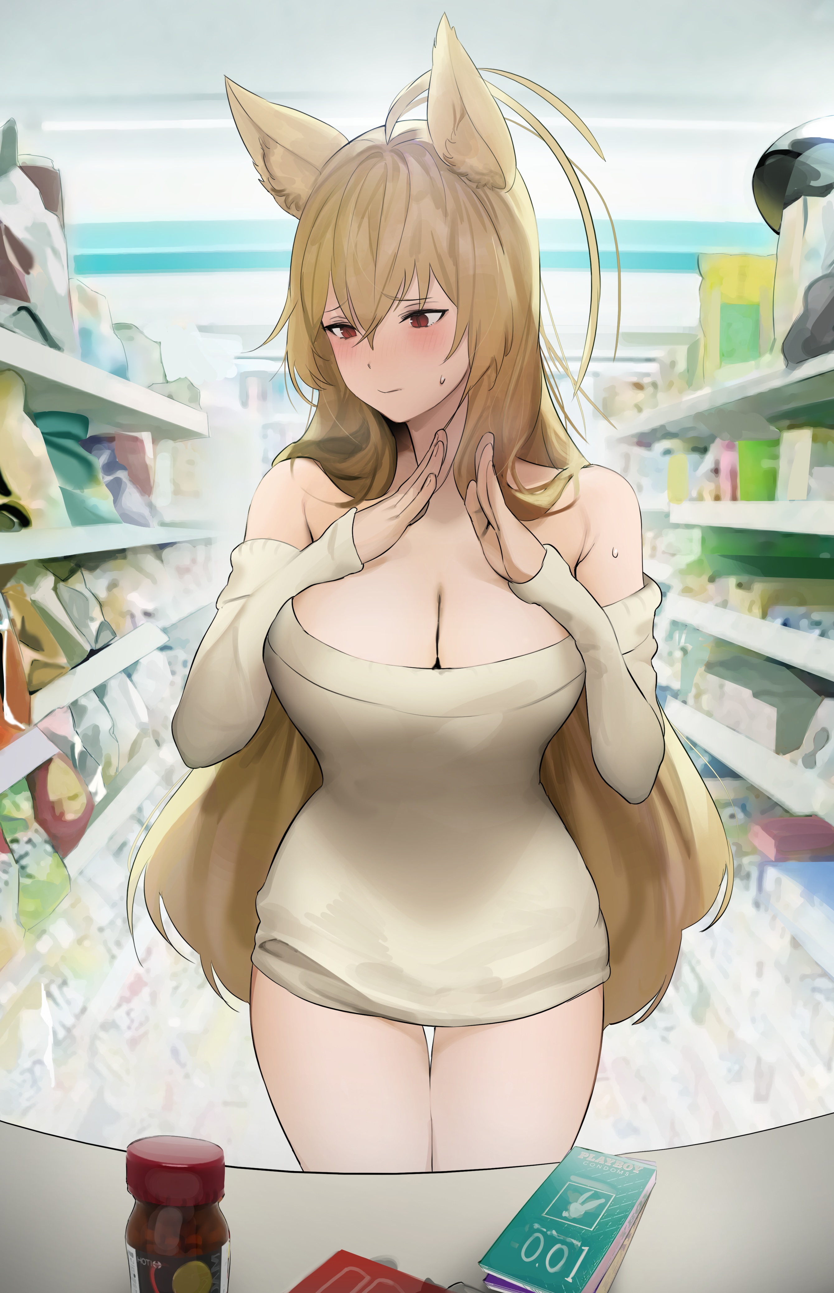Anime 2680x4155 anime anime girls frontal view animal ears blonde long hair red eyes blushing cleavage big boobs artwork UTHY Dungeon and Fighter condom stores