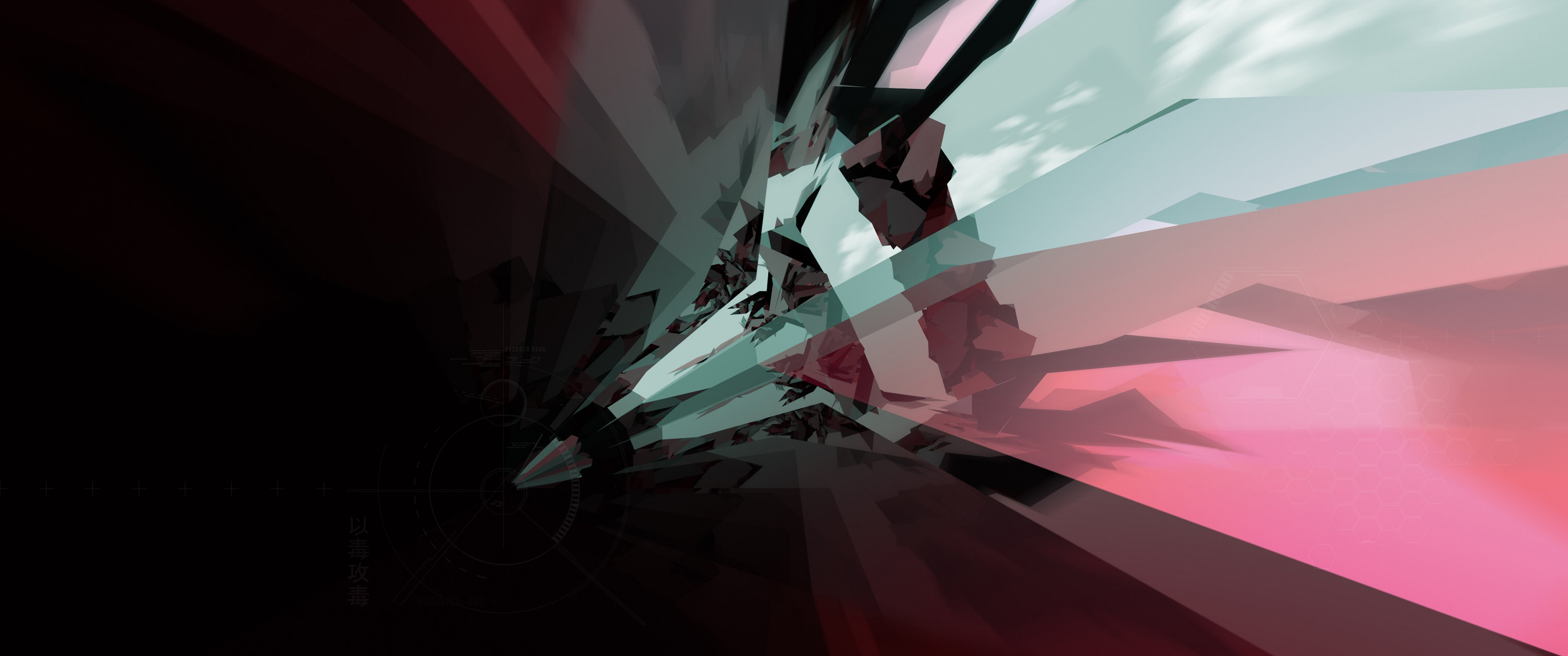 General 3440x1440 digital art spaceship space low poly abstract