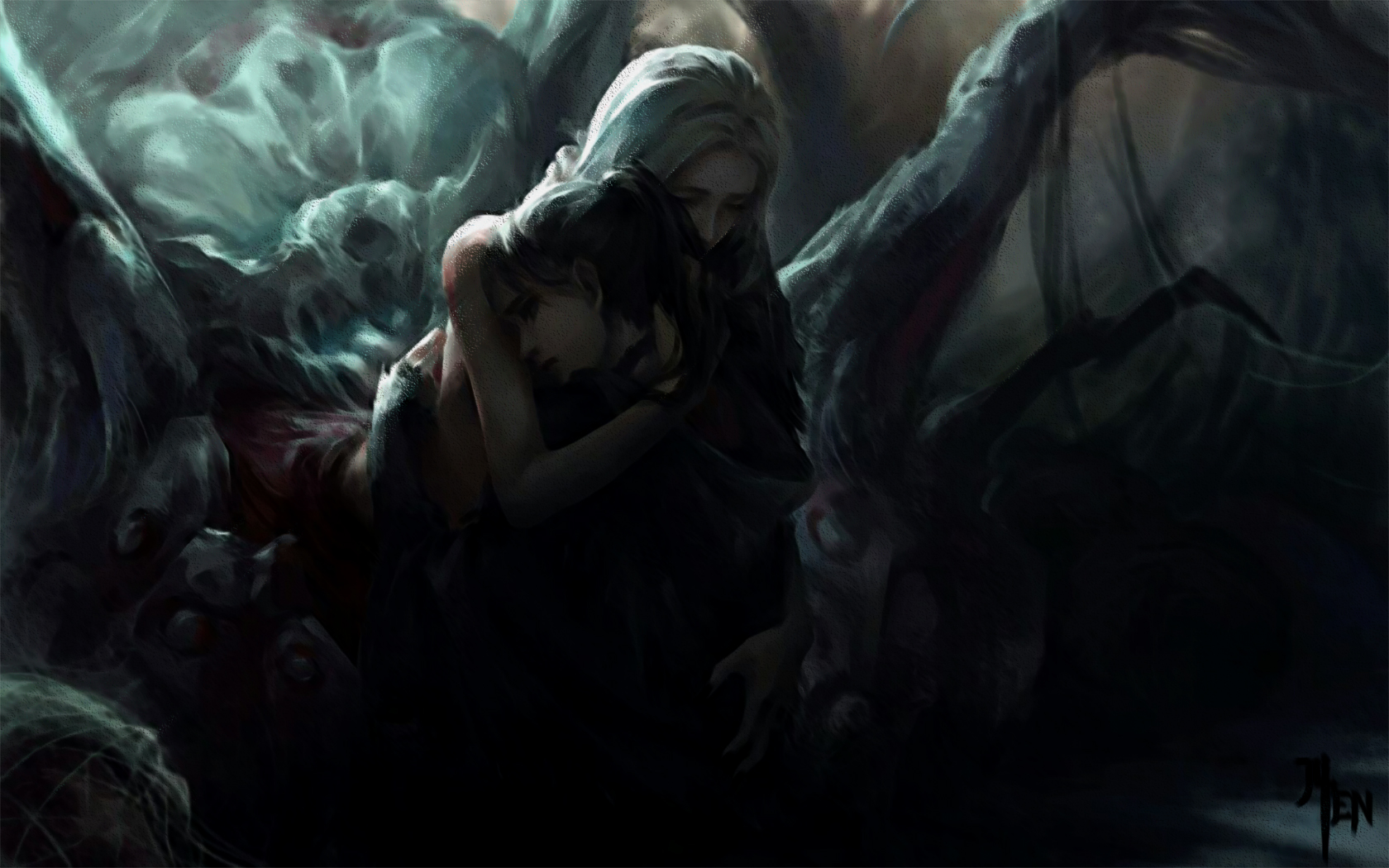 General 1680x1050 Dark Souls Quelaag (Dark Souls) Fire Keeper sisters spider hugging artwork video game art