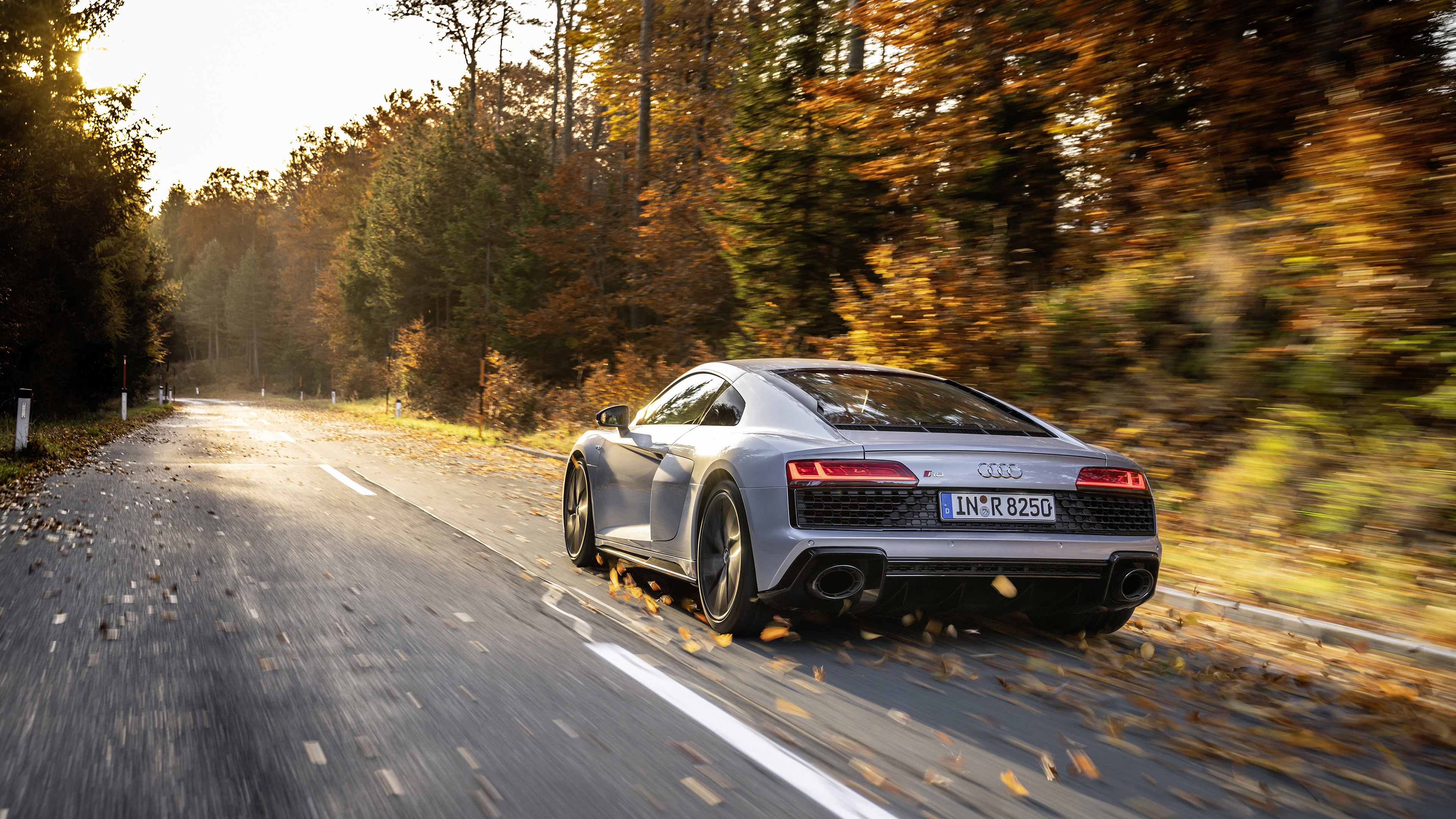 General 3840x2160 Audi R8 car vehicle road motion blur forest Audi supercars German cars Volkswagen Group