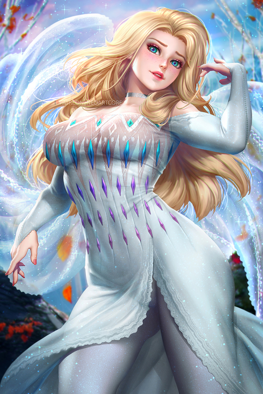 General 854x1280 NeoArtCorE (artist) women drawing blonde long hair Frozen (movie) Elsa blue eyes frost fantasy art digital art