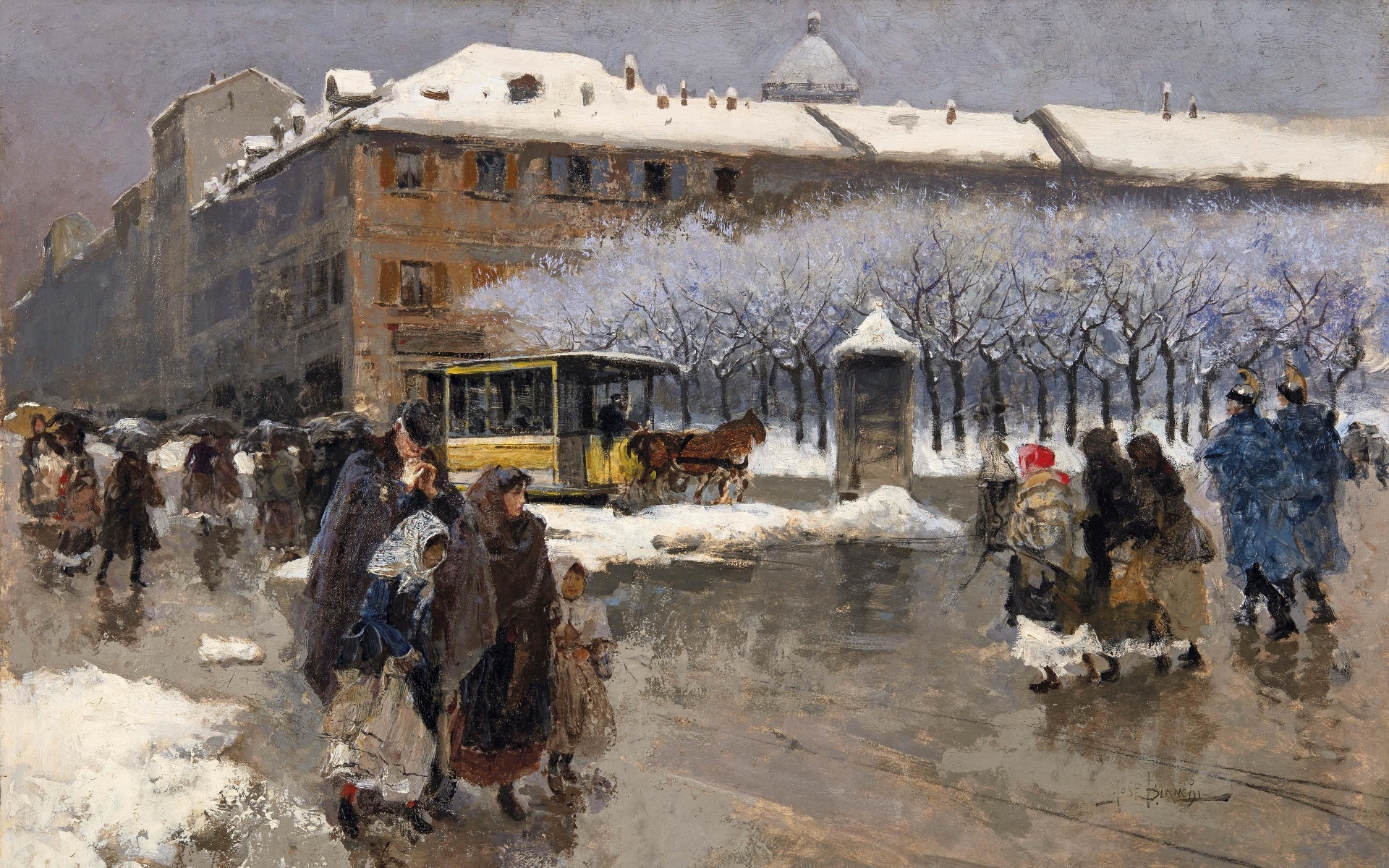 General 1920x1200 painting artwork classic art Moses Bianchi Milano (City) winter city