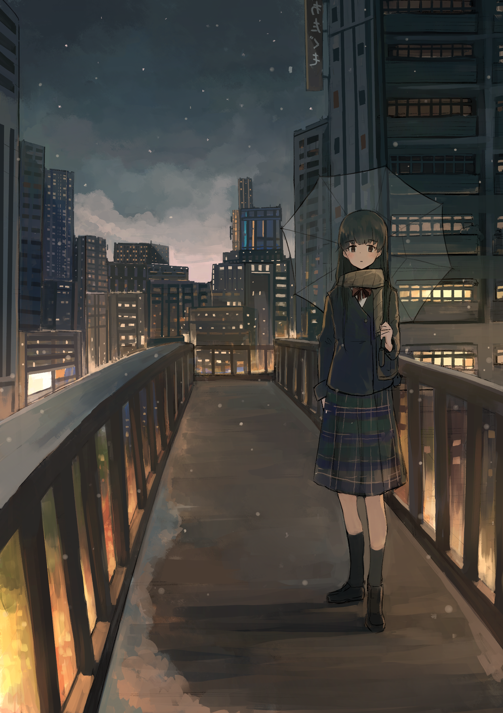 Anime 1748x2480 anime anime girls digital art artwork 2D portrait display night umbrella school uniform