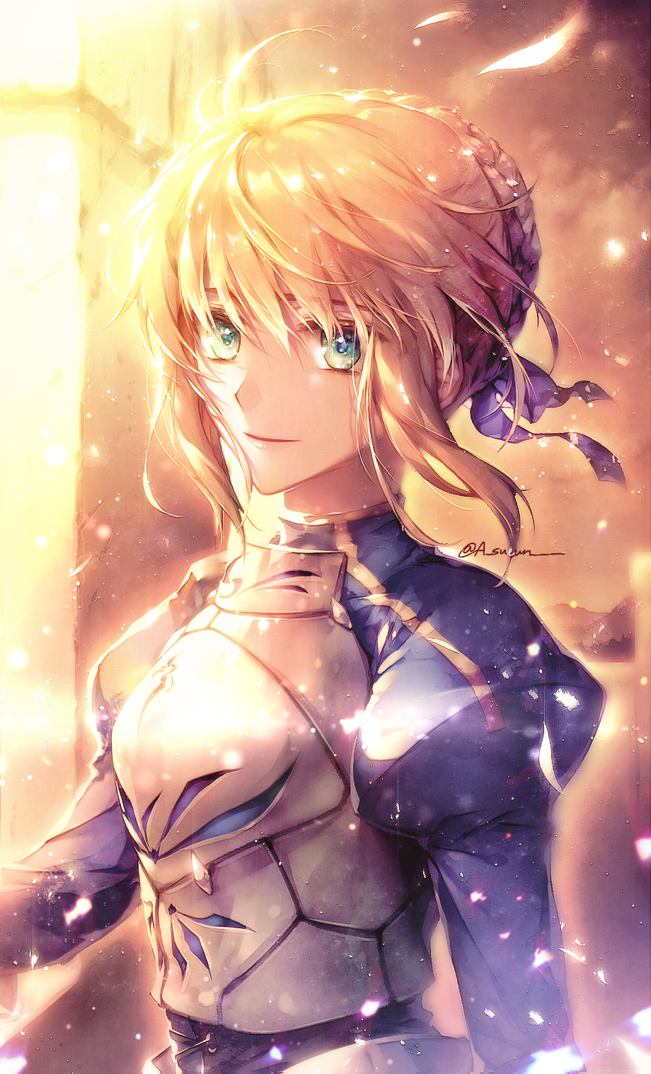 Anime 920x1518 Fate series Fate/Stay Night anime girls fan art 2D looking at viewer Saber green eyes armor blonde Artoria Pendragon