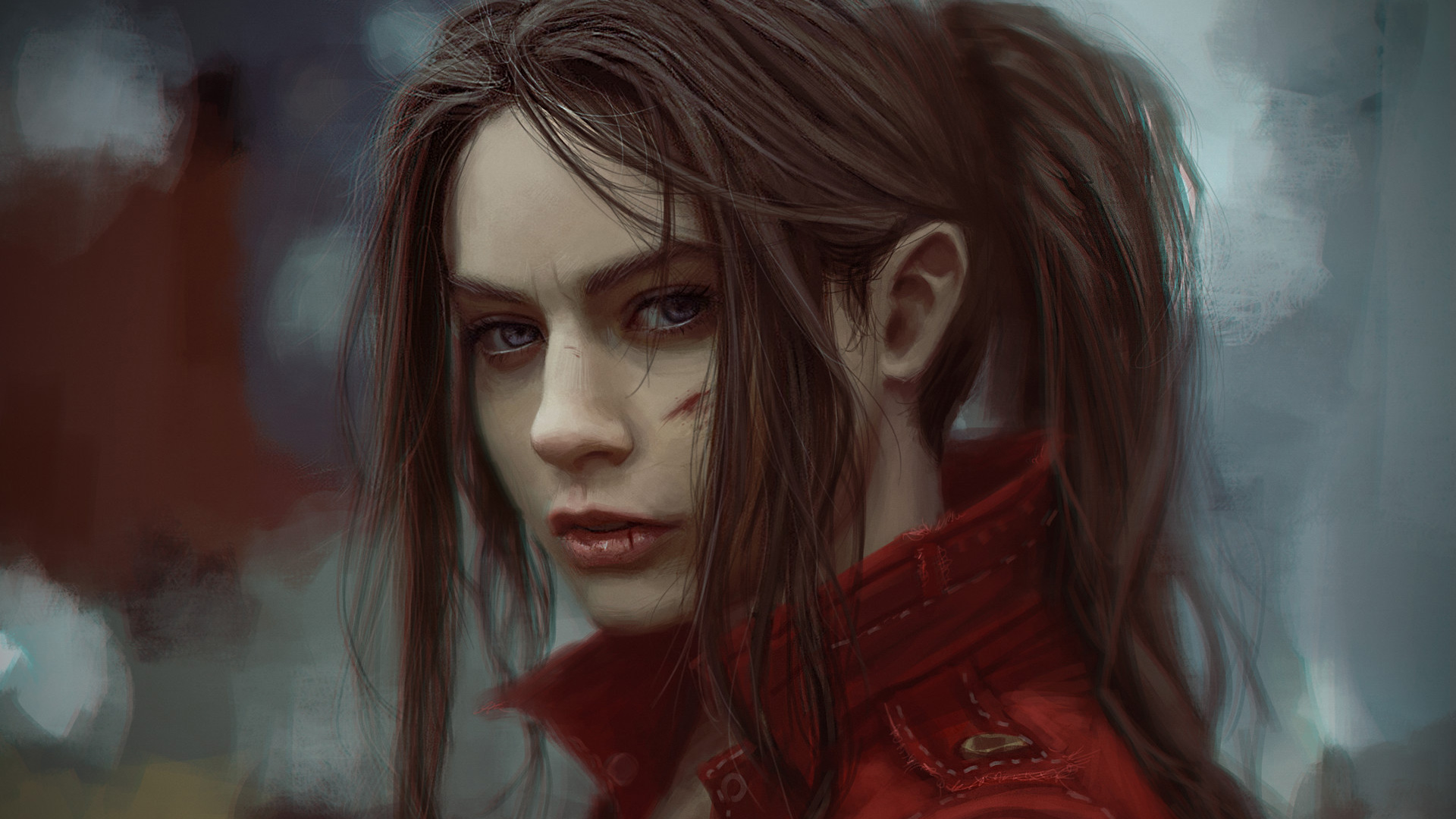 General 1920x1080 Claire Redfield Resident Evil Resident Evil 2 Remake cosplay artwork digital art Resident Evil 2 looking at viewer long hair parted lips juicy lips brunette video game girls video game characters face video games