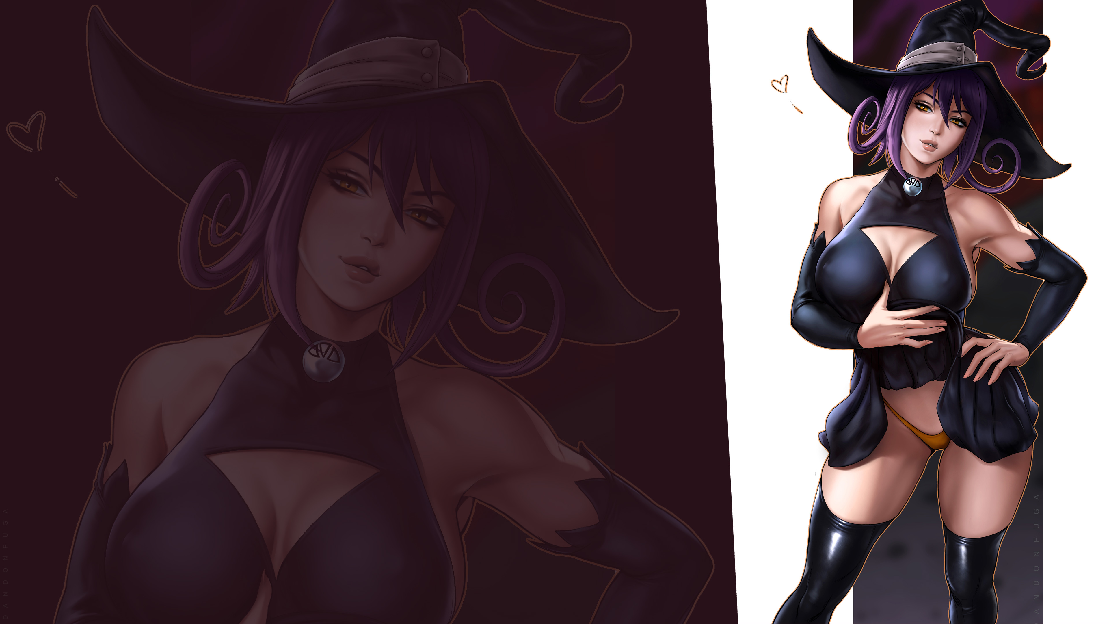 Anime 3840x2160 Dandonfuga Blair Soul Eater yellow eyes looking at viewer witch hat cleavage