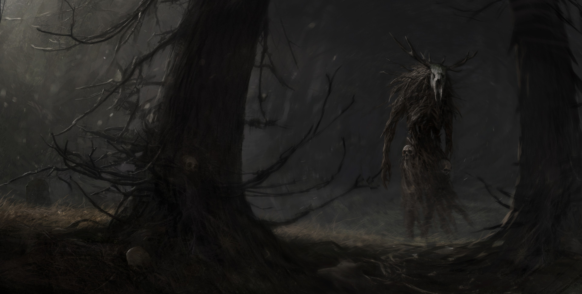 General 1920x971 Artem Demura forest skull horror ancient river creature Leshin The Witcher dark fantasy