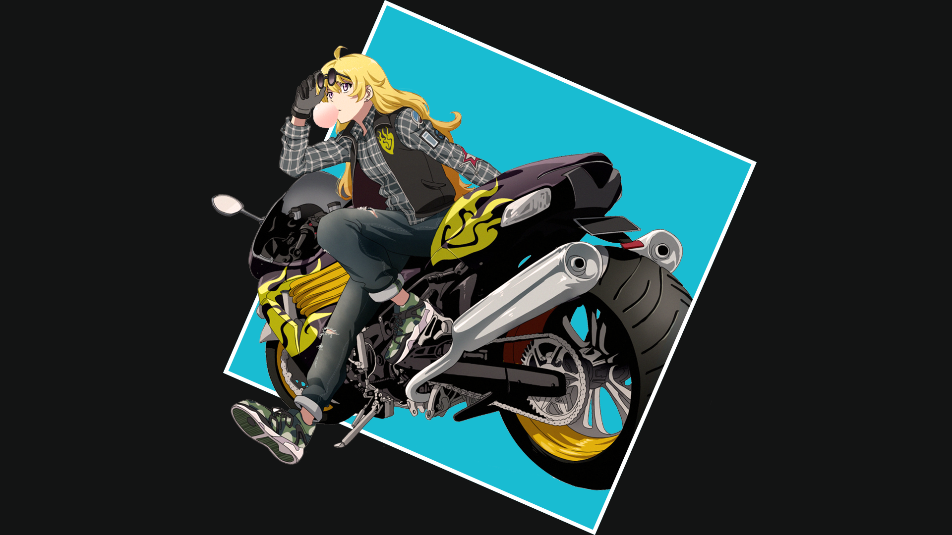 Anime 1920x1080 Yang Xiao Long RWBY anime girls motorcycle cyan anime women with motorcycles black background vehicle blonde picture-in-picture