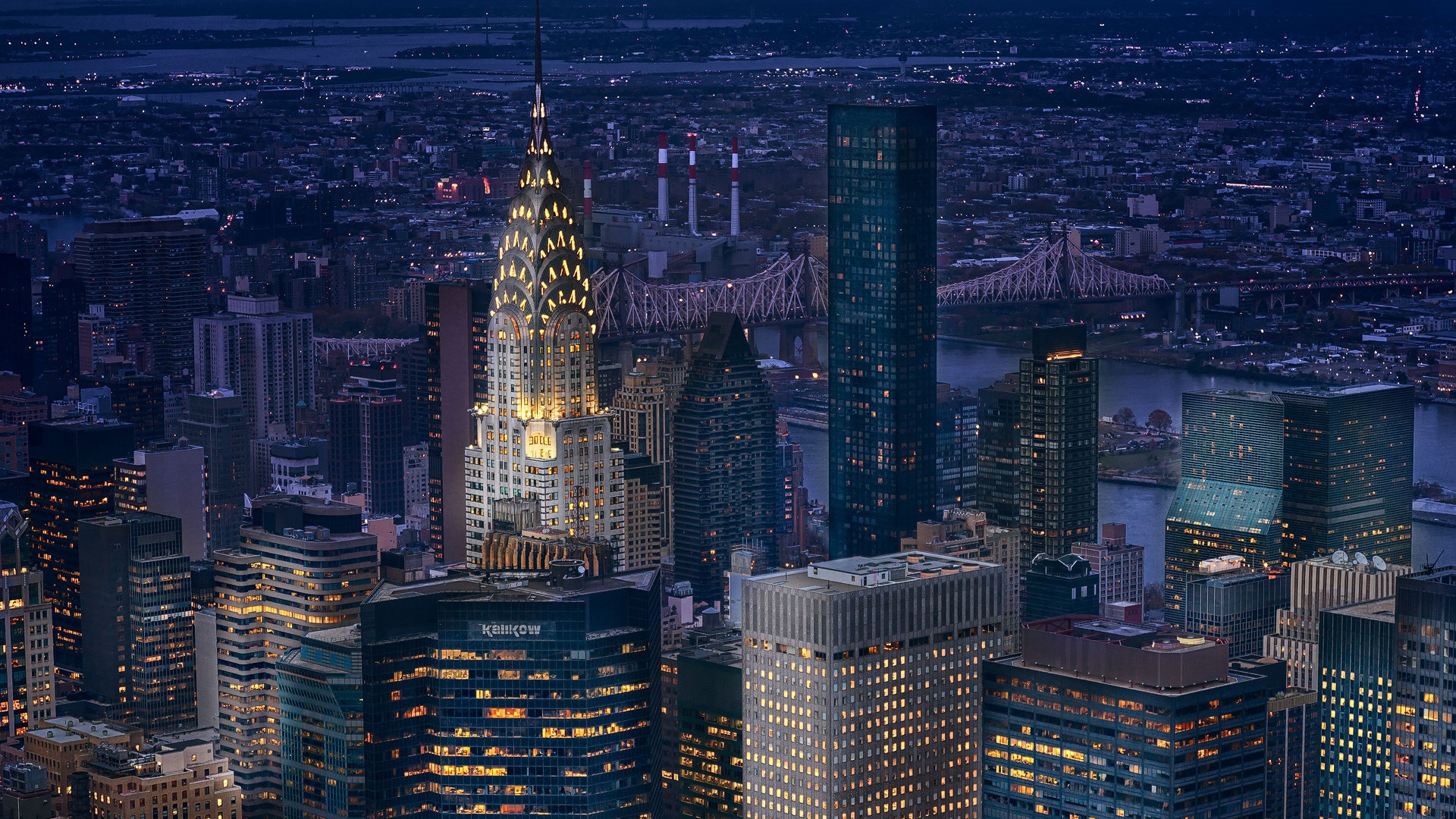 General 1920x1080 architecture building skyscraper cityscape New York City USA Manhattan night bridge lights Chrysler Building