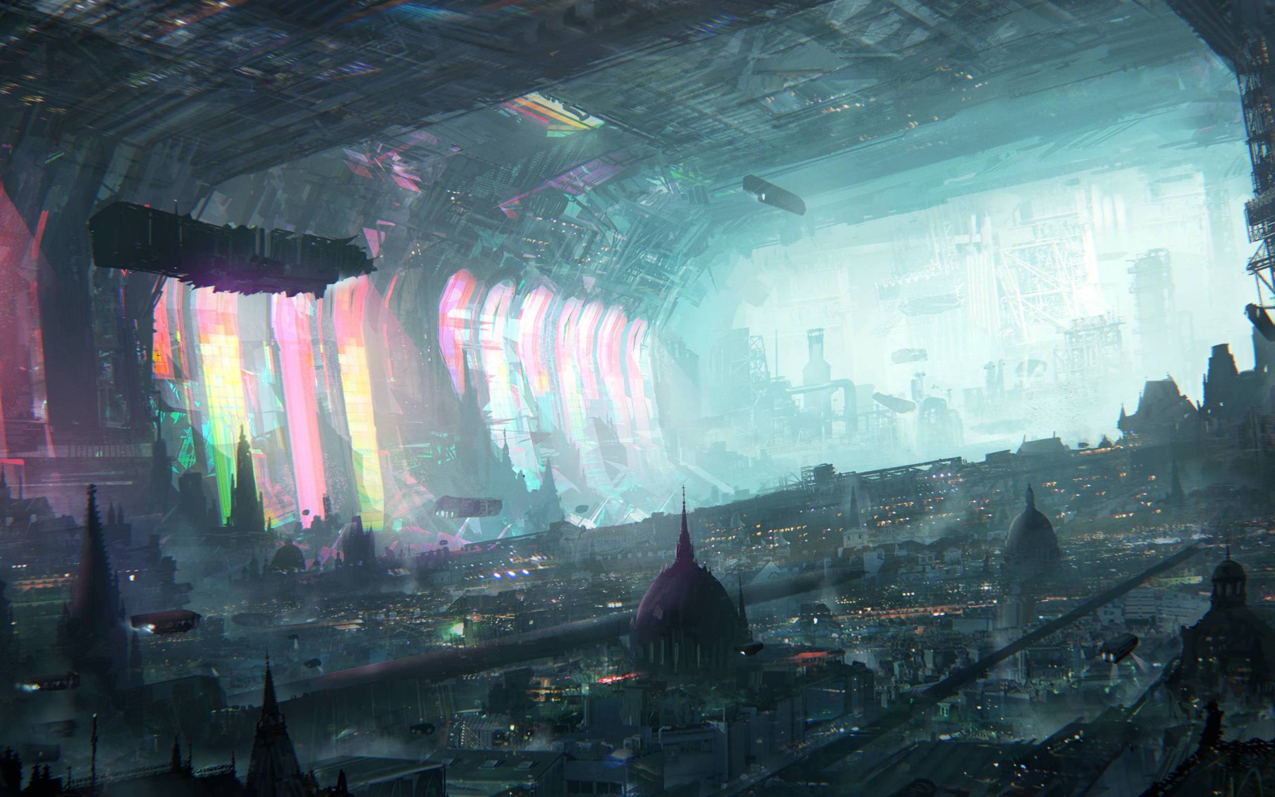 General 2560x1600 fantasy art city colorful space science fiction cyan