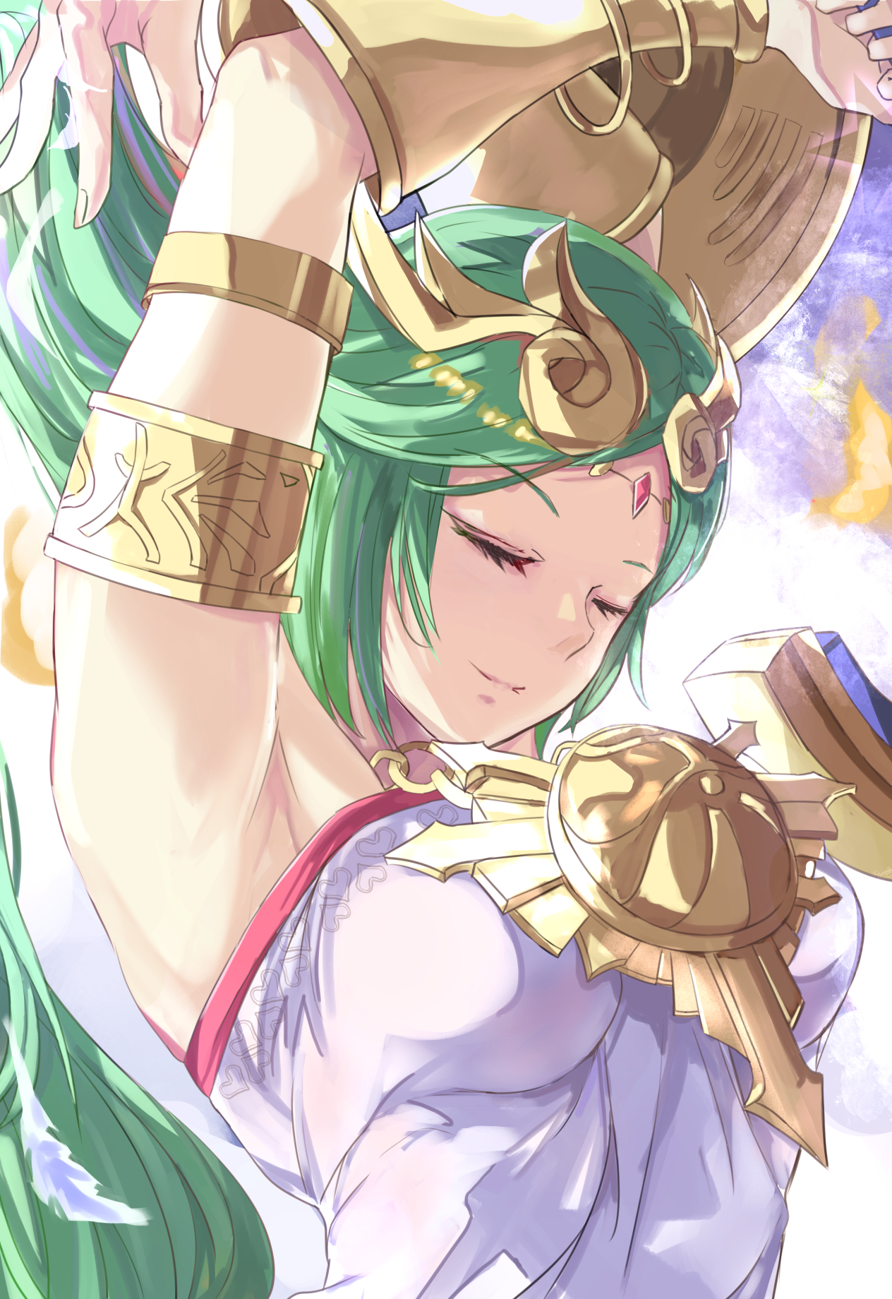 Anime 1264x1840 anime anime girls digital art artwork portrait display Palutena Super Smash Brothers video game characters arms up long hair green hair 2D