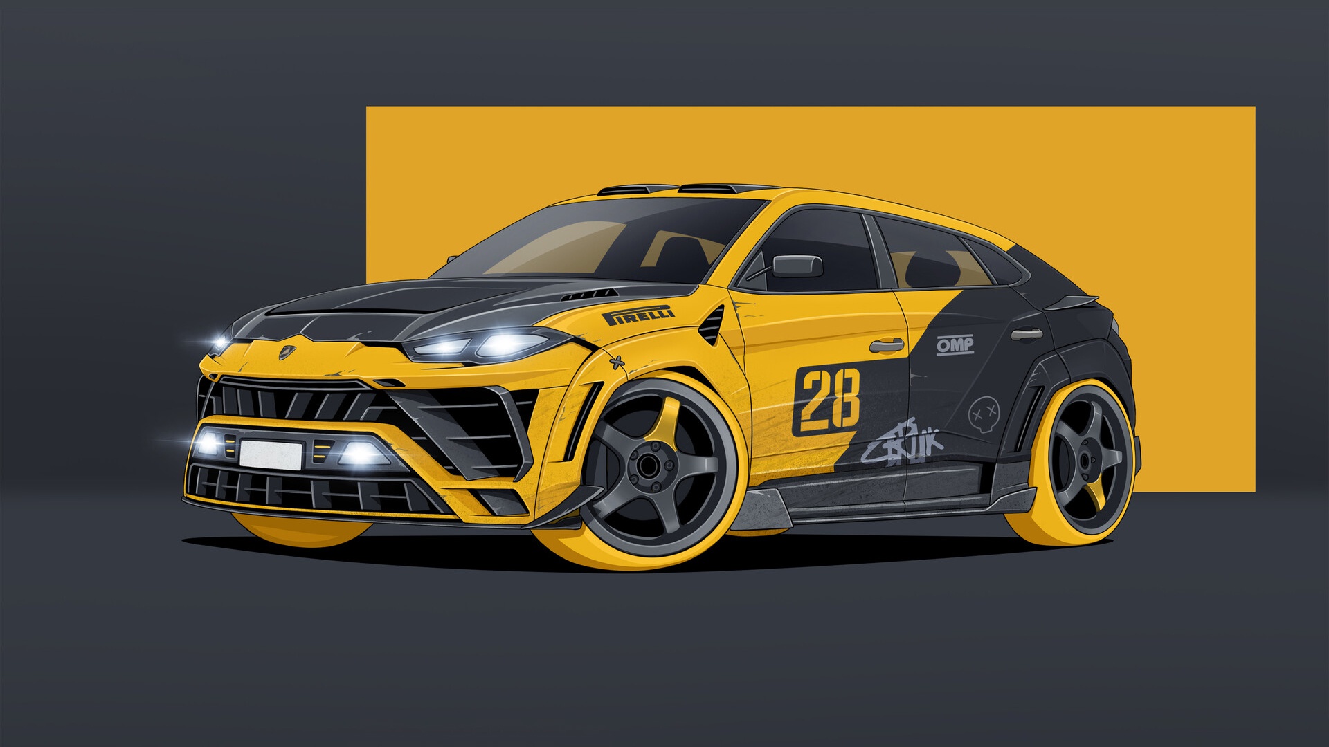 General 1920x1080 car yellow cars vehicle artwork Lamborghini Urus minimalism simple background drawing sketches