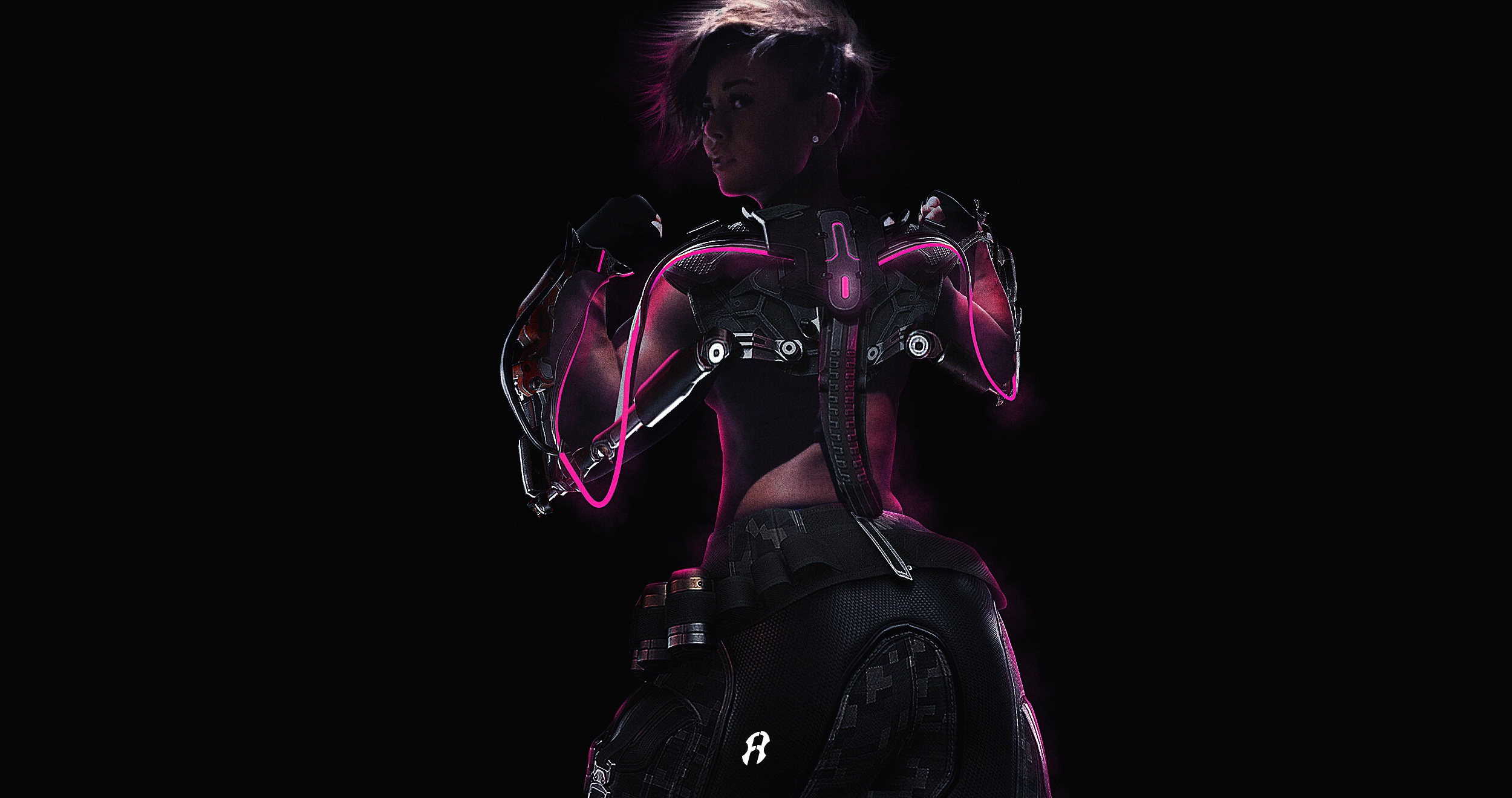 General 2500x1320 futuristic digital art black background women