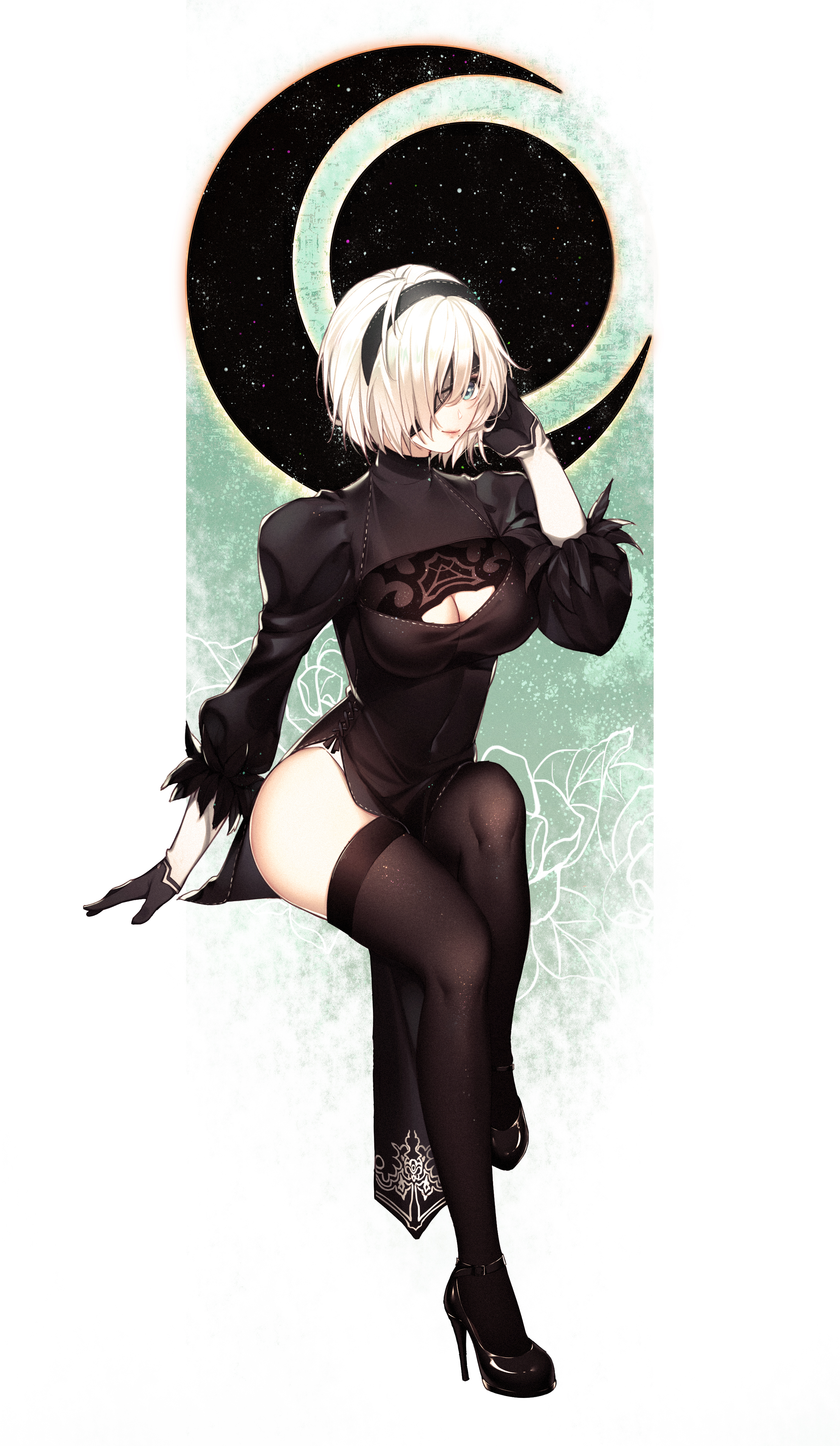 General 2378x4093 Nier: Automata simple background black clothing 2B (Nier: Automata) blue eyes cleavage video games video game characters