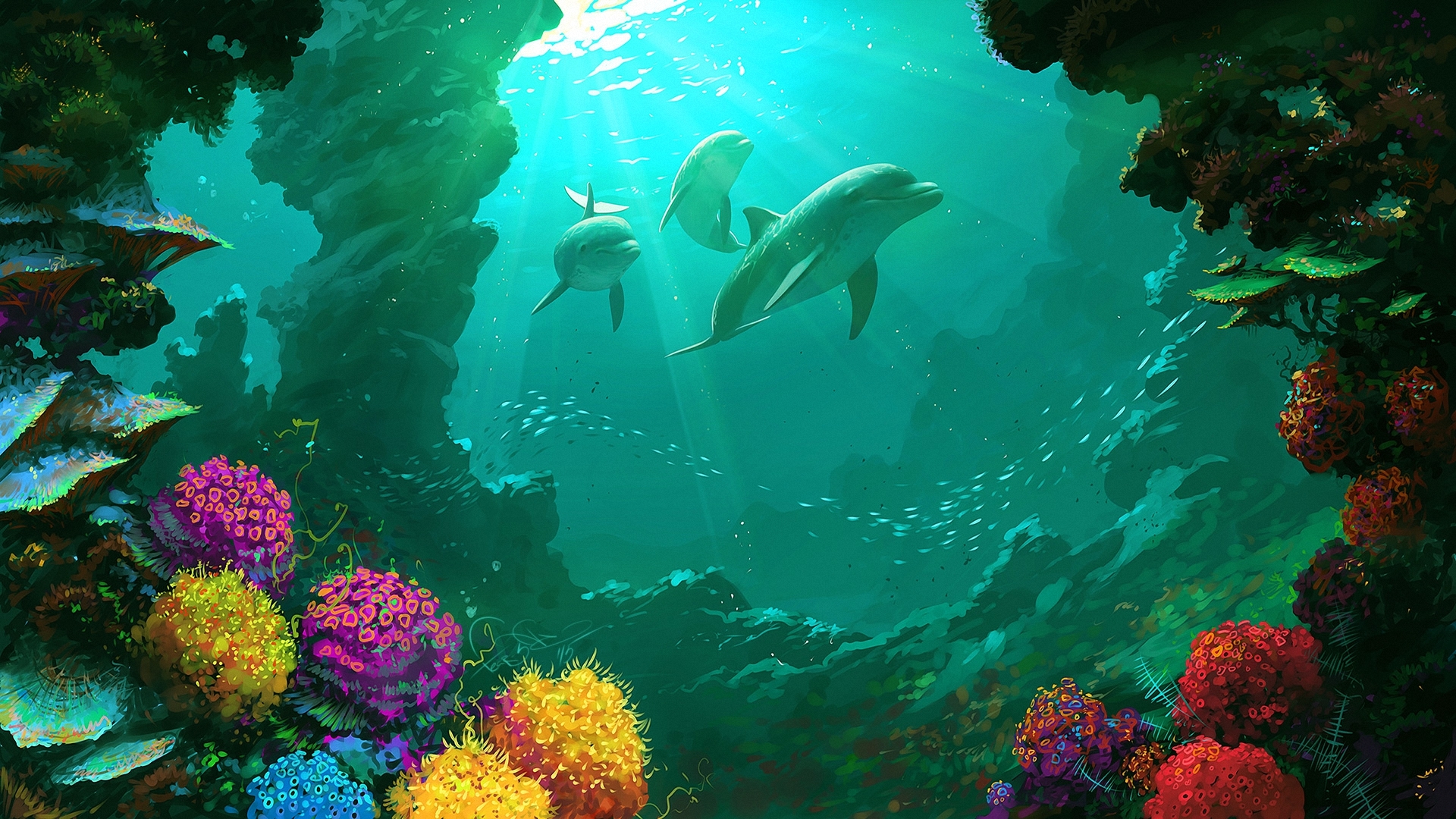 General 1920x1080 dolphin artwork sea colorful underwater nature