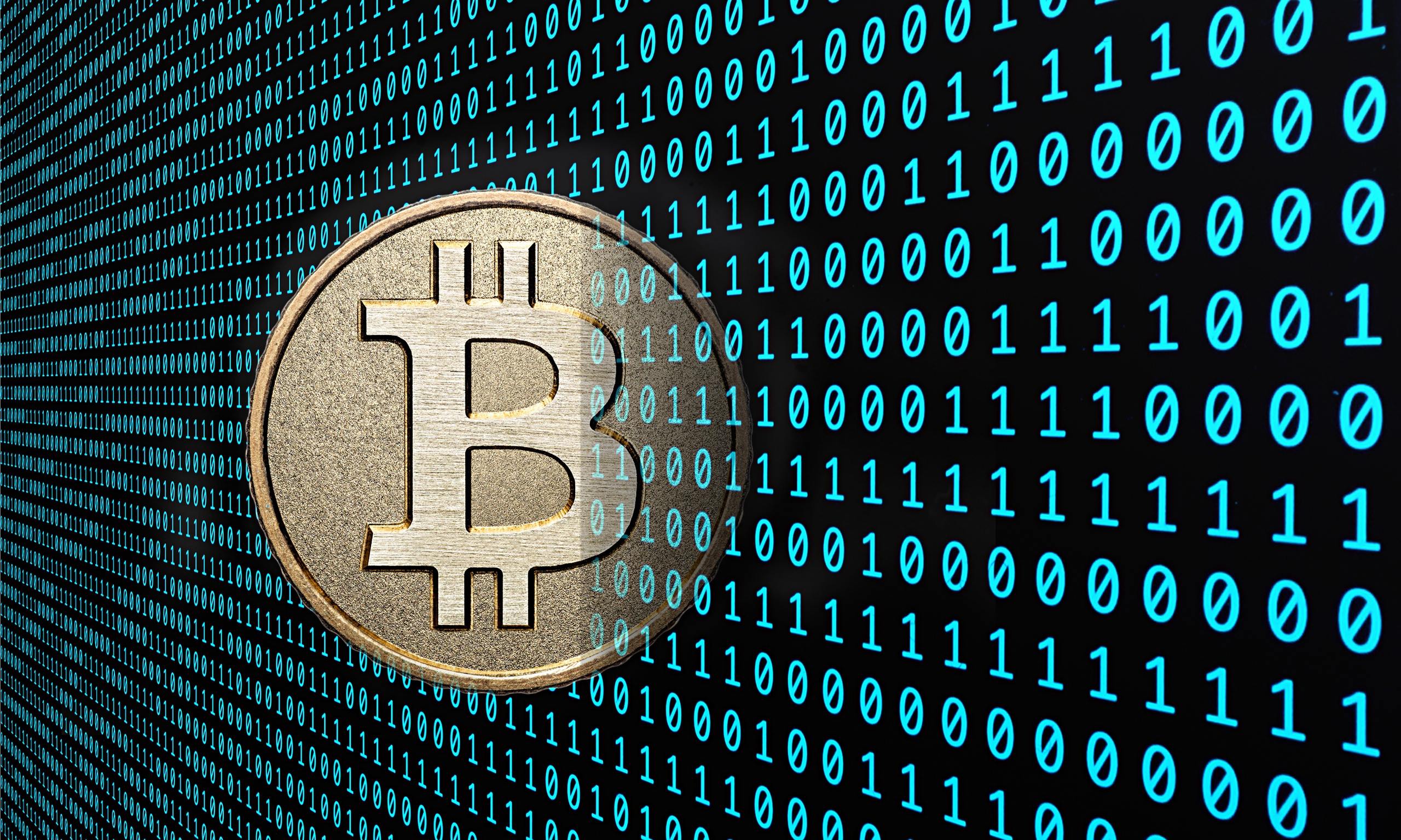 General 2560x1536 Bitcoin cryptocurrency money digital art computer currency technology binary cyan coins