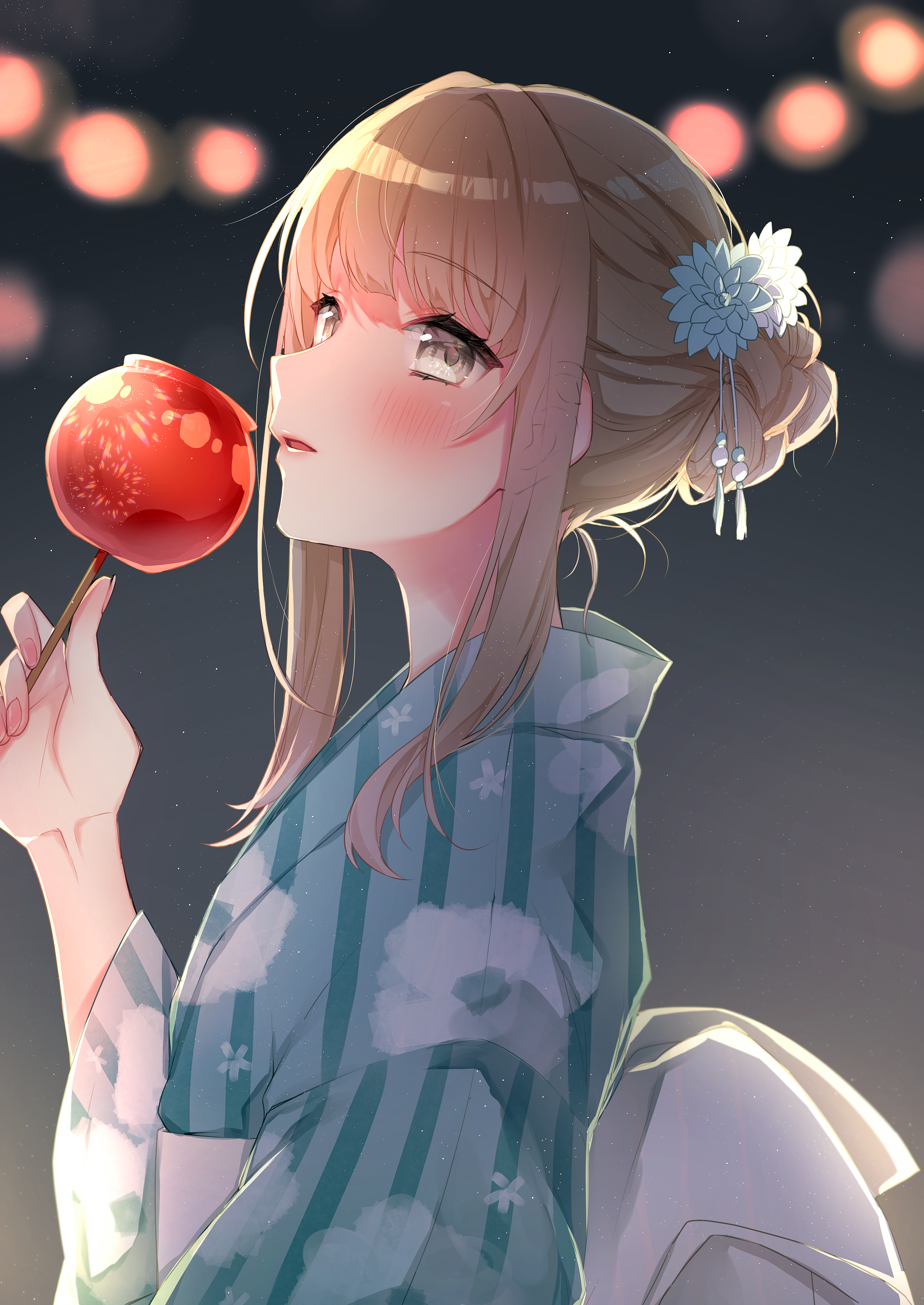 Anime 2508x3541 anime anime girls digital art artwork portrait display 2D Chiyomaru brunette blushing Japanese clothes candy apple