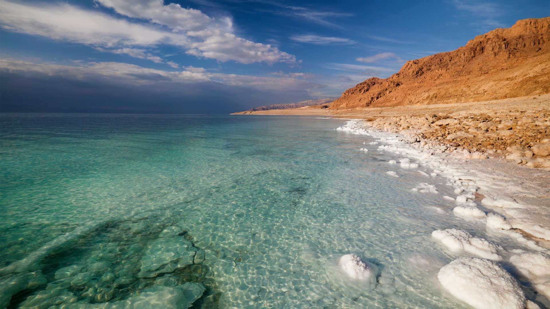 General 1920x1080 nature landscape mountains clouds Dead Sea salt lakes stones desert sea Israel