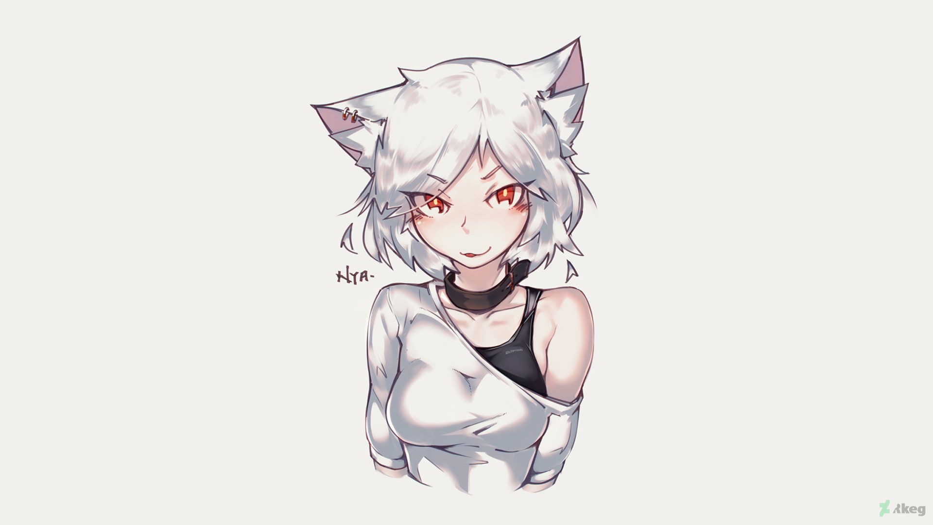 white anime cat with red eyes