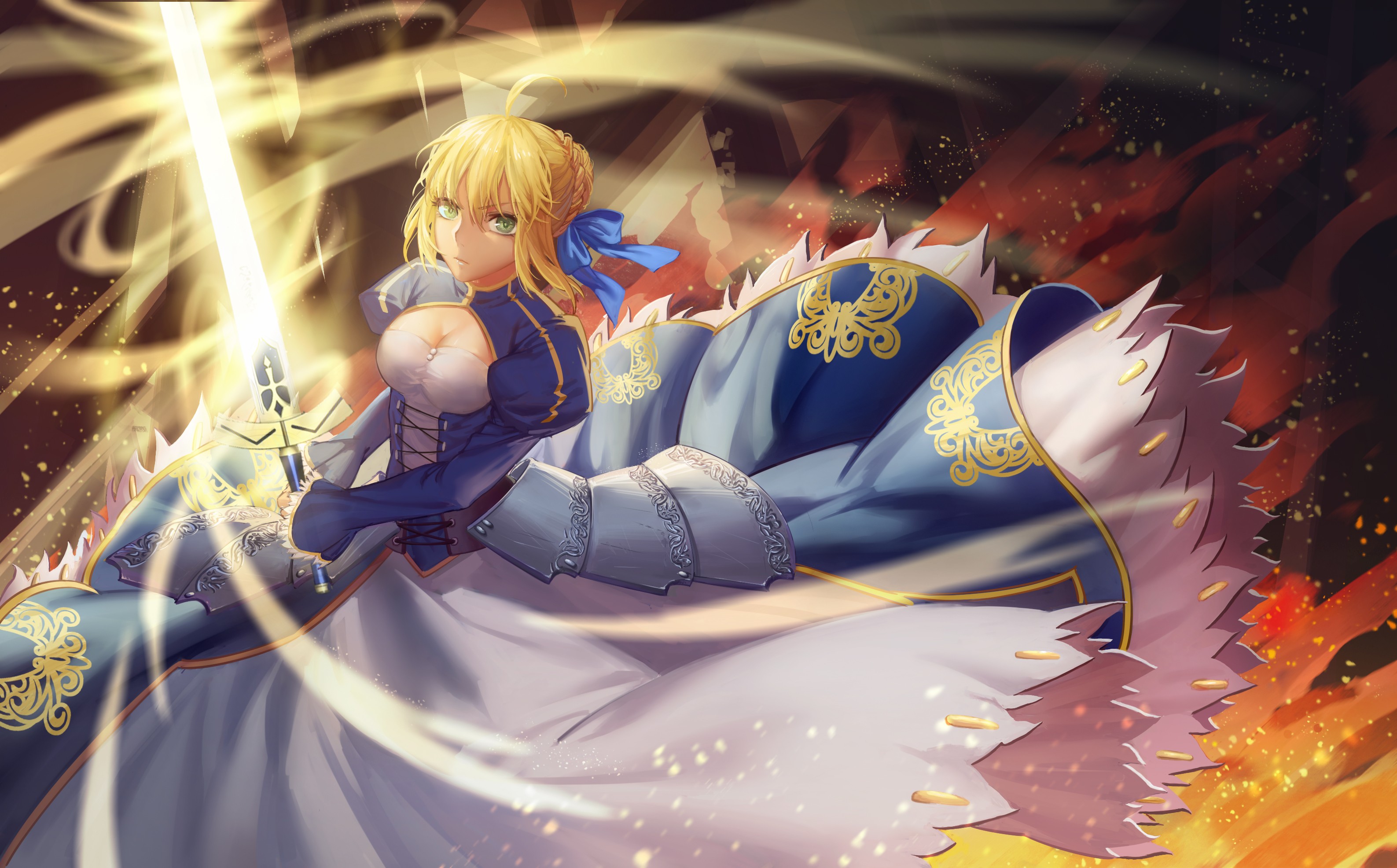 Anime 3174x1972 blonde Fate/Stay Night Fate series Saber dress armor sword