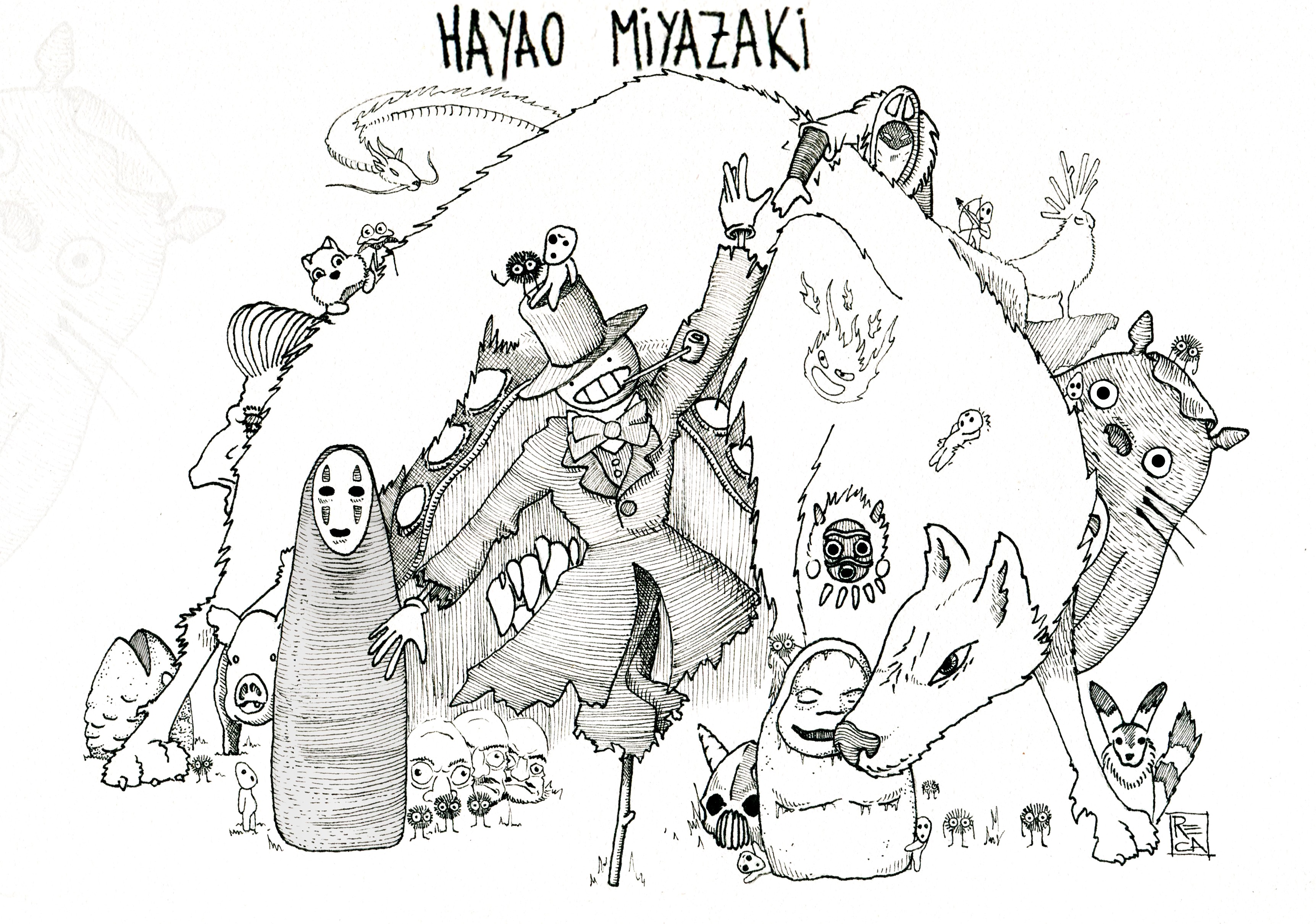 Anime 3447x2421 fan art illustration drawing Hayao Miyazaki Studio Ghibli TV anime