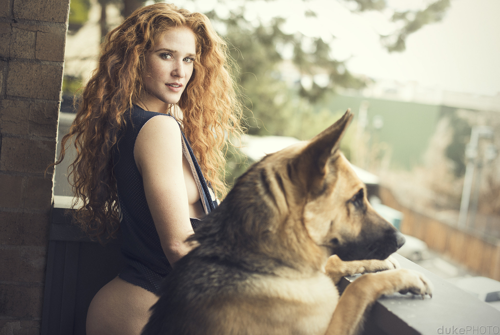 People 2048x1374 women ass dog sideboob depth of field boobs animals wavy hair nose ring balcony women with dogs