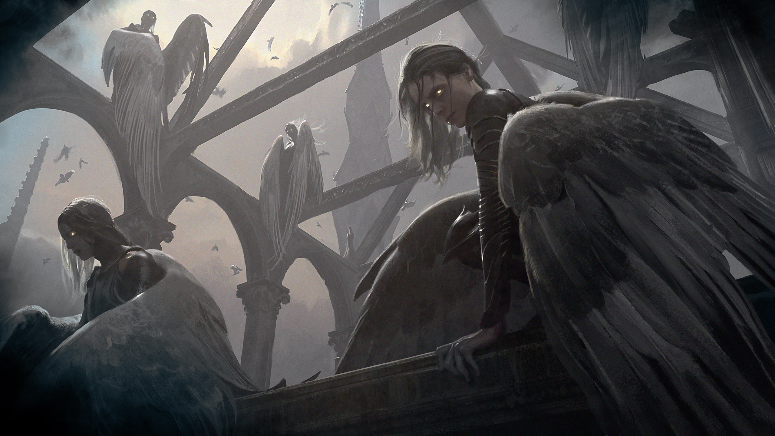 General 2560x1440 wings dark hair Magic: The Gathering fantasy art artwork fictional character angel