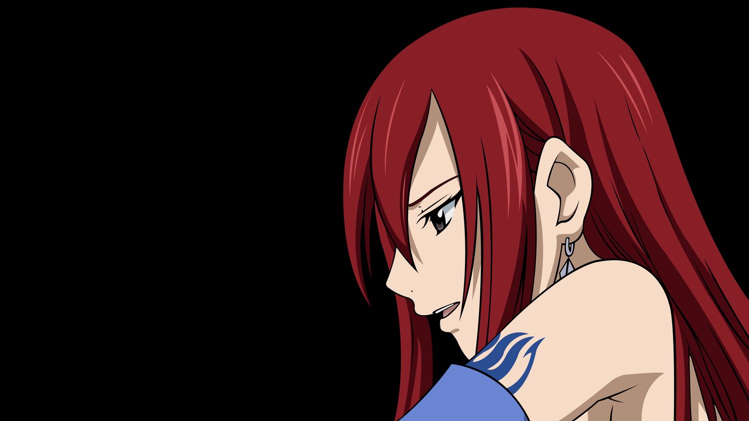 Anime 1500x844 Scarlet Erza Fairy Tail anime girls face profile redhead black background