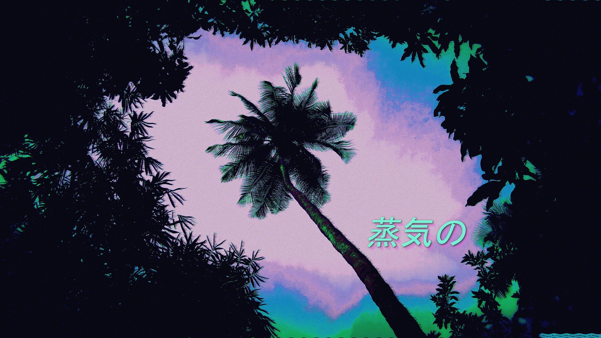 General 1920x1080 neon abstract plants digital art palm trees typography