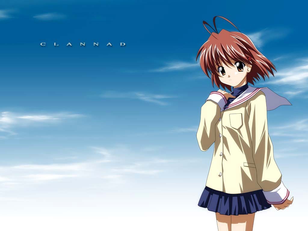 Anime 1024x768 Clannad Furukawa Nagisa anime girls miniskirt anime skirt looking at viewer redhead sky