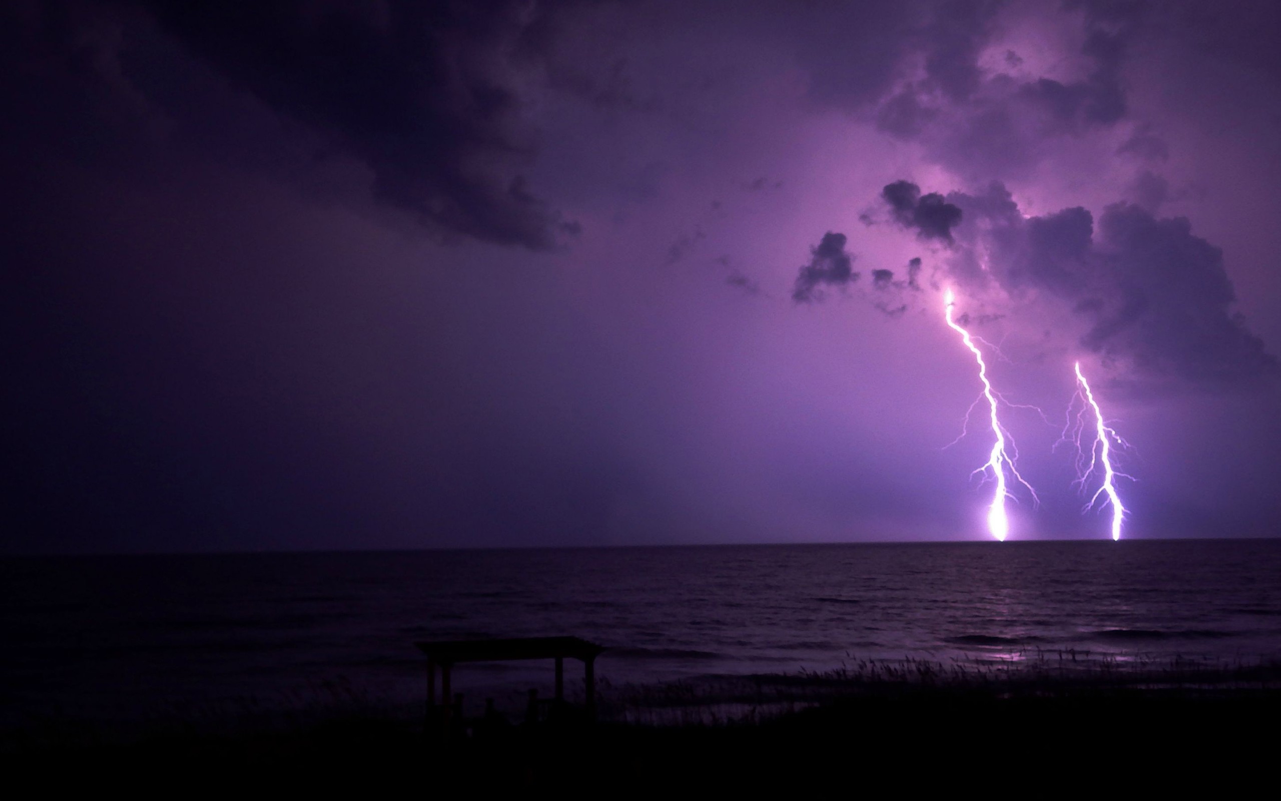 General 2560x1600 nature silhouette night lightning purple sea horizon sky dark storm outdoors water