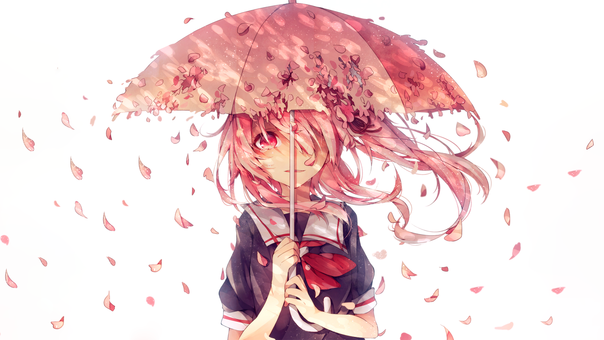 Anime 1920x1080 manga anime girls anime umbrella simple background women with umbrella long hair white background windy red eyes looking at viewer