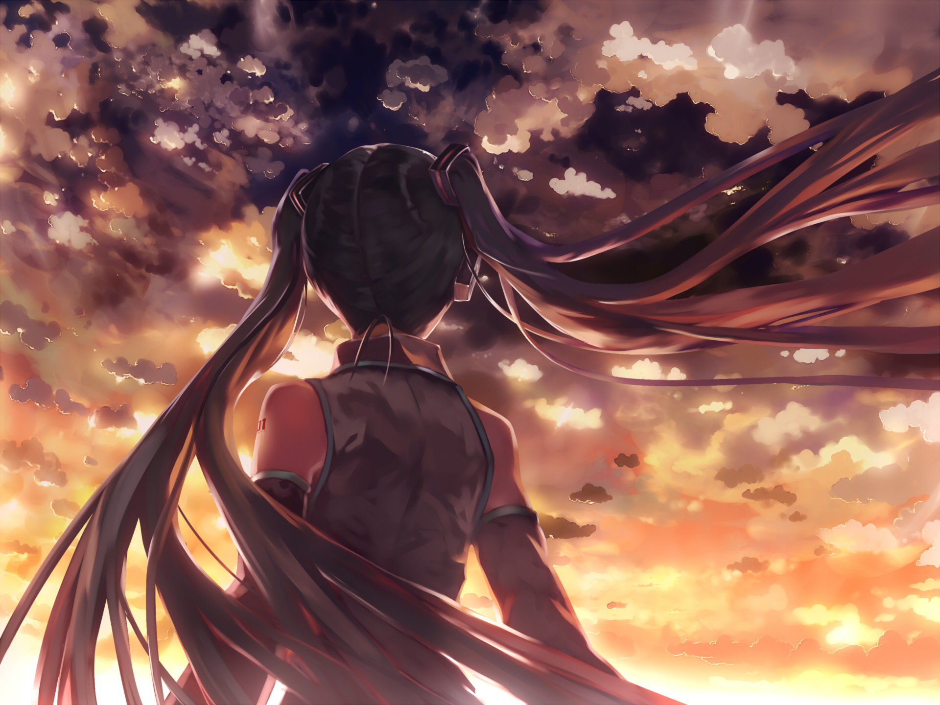 Anime 1920x1440 Hatsune Miku Vocaloid anime girls long hair sunlight anime clouds sky looking up women outdoors