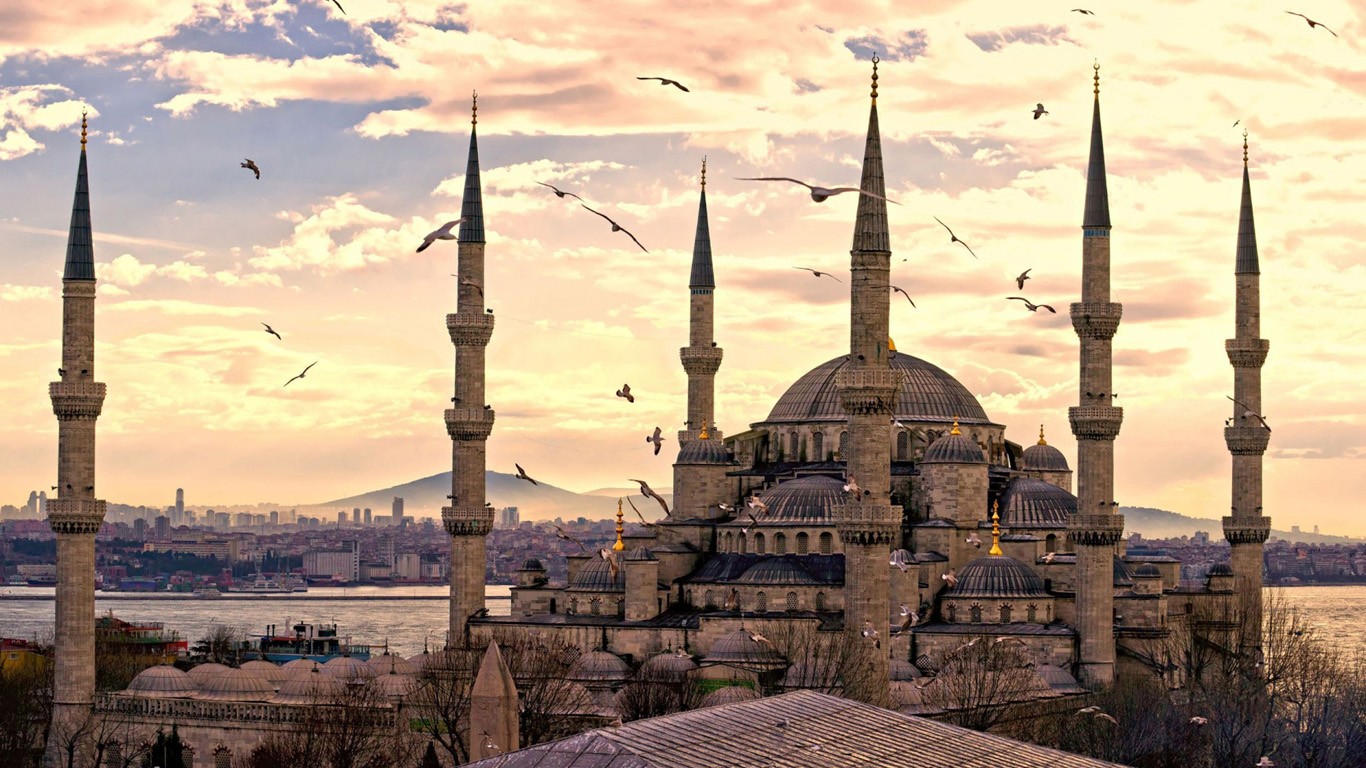 General 1366x768 Turkey Istanbul architecture cityscape mosque building birds sky