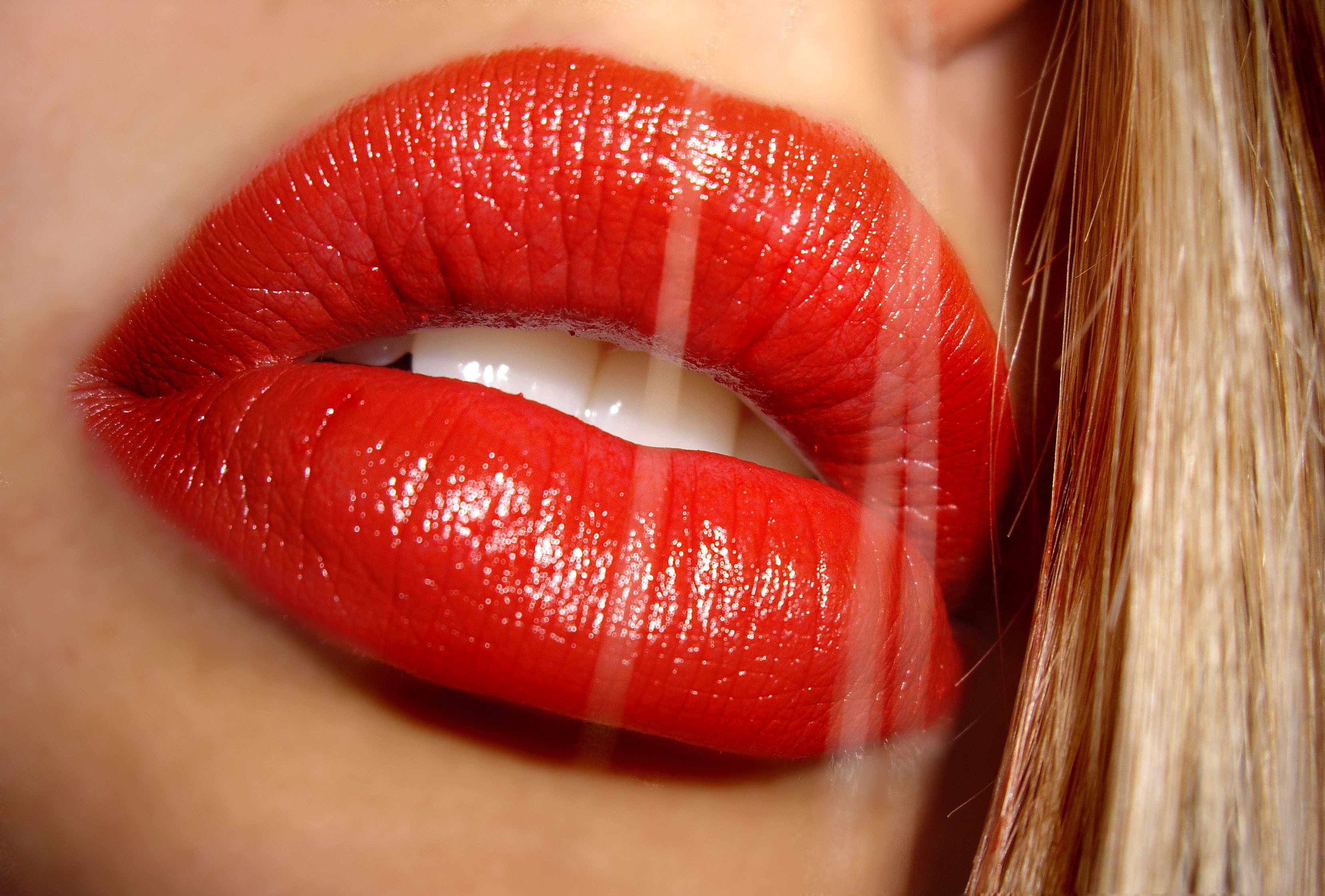 People 3312x2241 lips women red lipstick mouth macro makeup closeup model hair in face lipstick