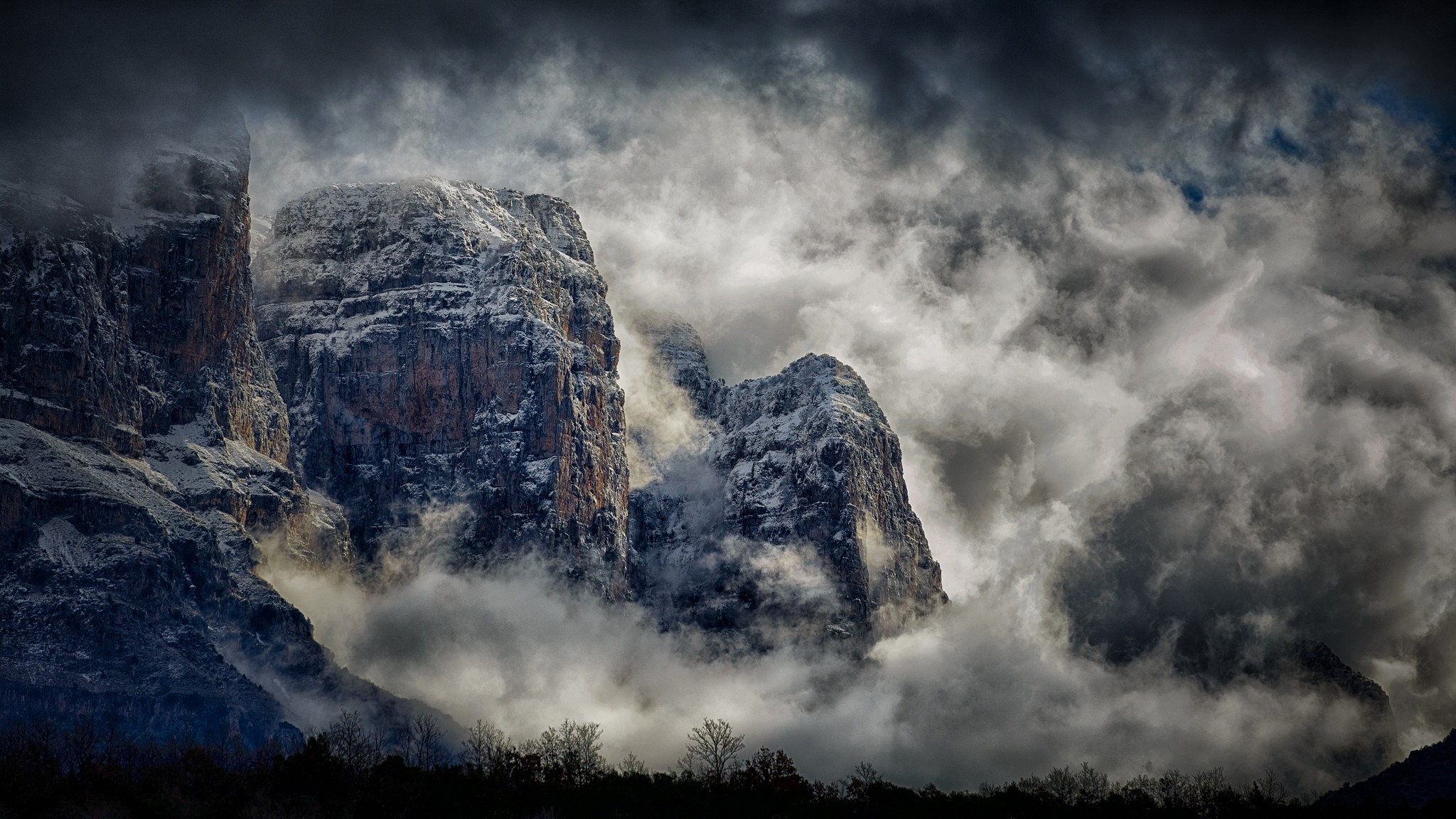 General 2048x1152 nature photography landscape mountains clouds mist snow cliff Greece
