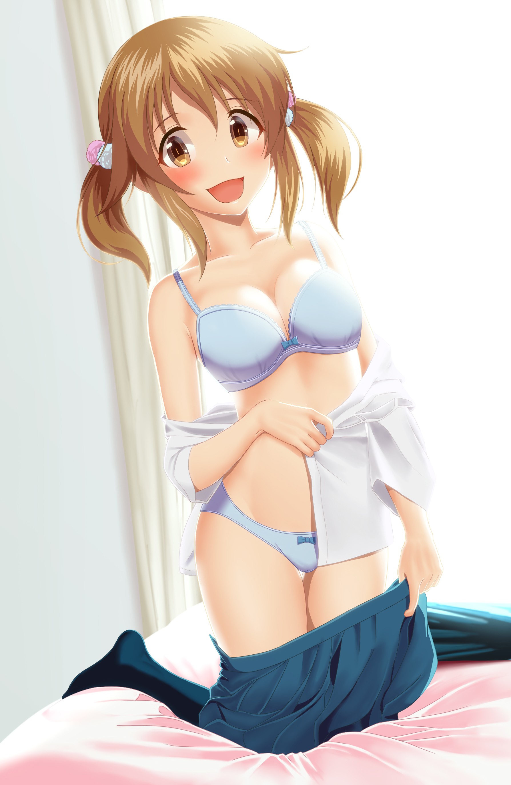Anime 1788x2747 anime anime girls THE iDOLM@STER THE iDOLM@STER: Cinderella Girls Totoki Airi bra cleavage open shirt undressing Pixiv underwear open mouth
