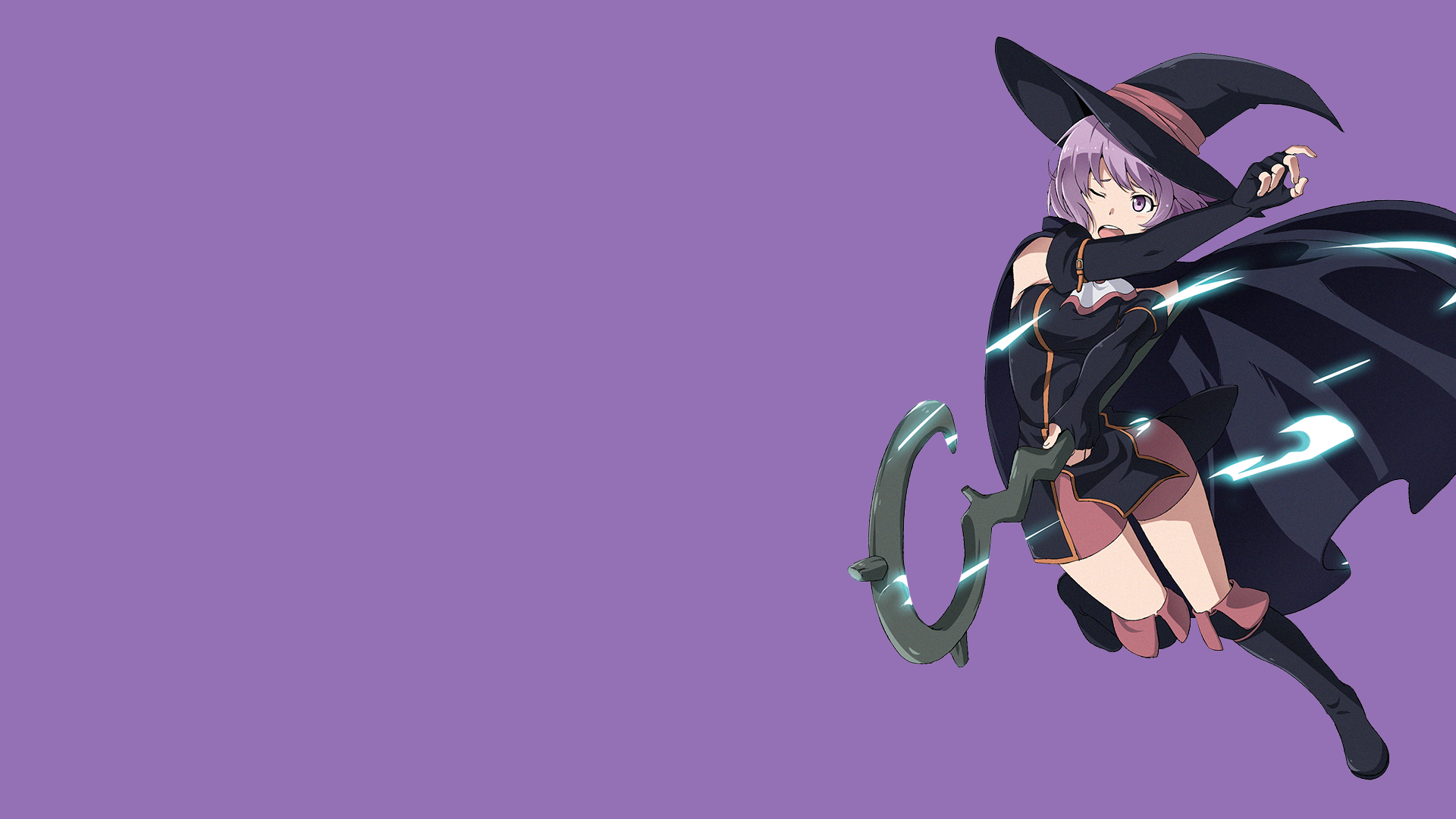 Anime 1920x1080 anime anime girls witch hat Hai to Gensou no Grimgar Shihoru (Hai to Gensou no Grimgar) fantasy art fantasy girl purple background one eye closed staff witch hat women with hats open mouth