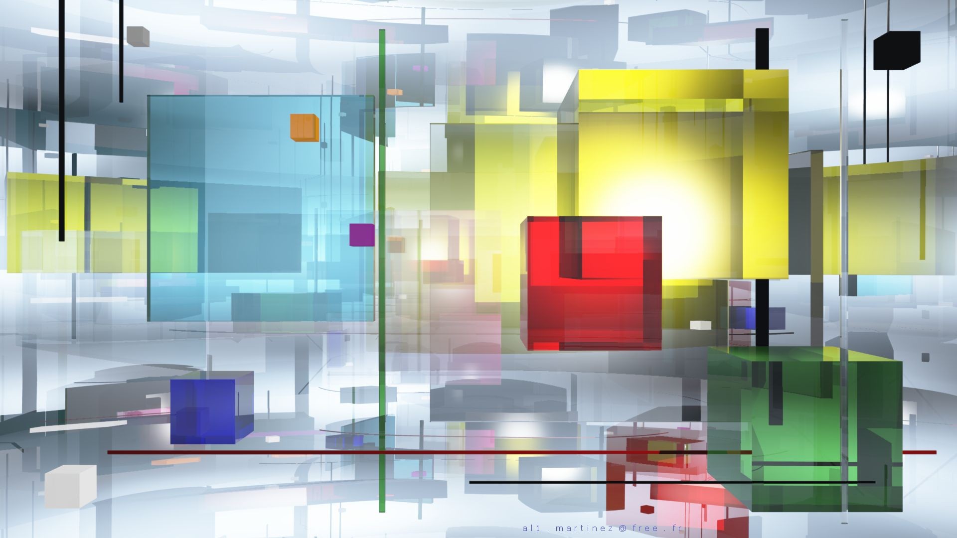 General 1920x1080 digital art minimalism geometry square CGI cube abstract lines transparency colorful 3D blocks 3D Abstract