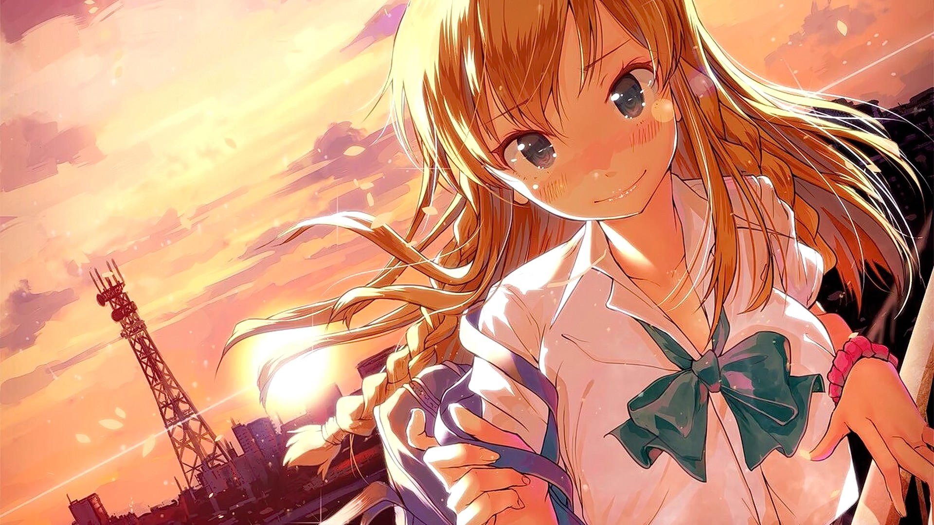 Anime 1920x1080 anime anime girls blonde long hair blue eyes smiling sky clouds THE iDOLM@STER: Million Live! THE iDOLM@STER face closeup looking at viewer women outdoors