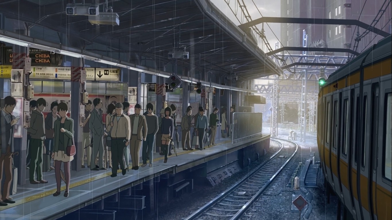Anime 1366x768 The Garden of Words anime animation Makoto Shinkai  movies train station