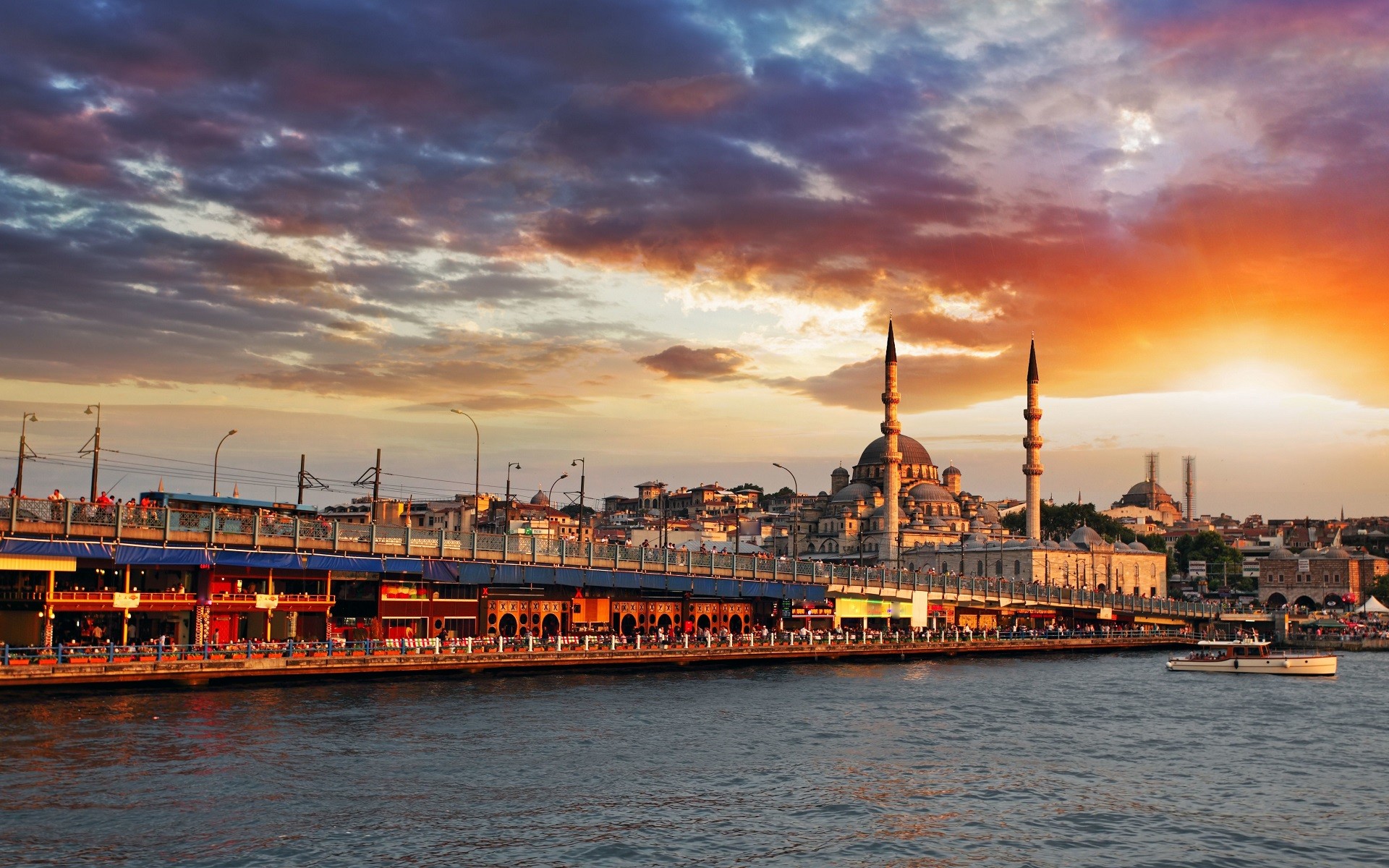 General 1920x1200 Istanbul Turkey city sea bridge Galata Bridge mosque clouds sunset architecture Islamic architecture Yeni Camii cityscape