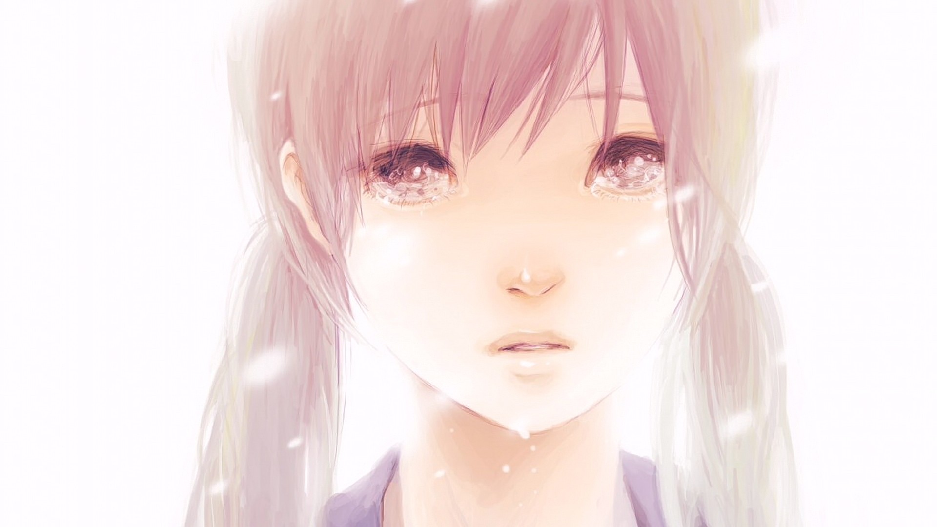 Anime 1920x1080 anime anime girls white background pink hair sadness crying pink eyes long hair looking at viewer face women closeup simple background tears portrait